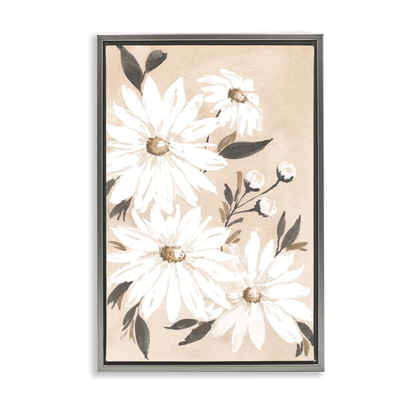 Stupell Industries Farmhouse Muted Neutral Daisies Gray Floating Frame Canvas Art, 17 x 25, by Amanda Cook