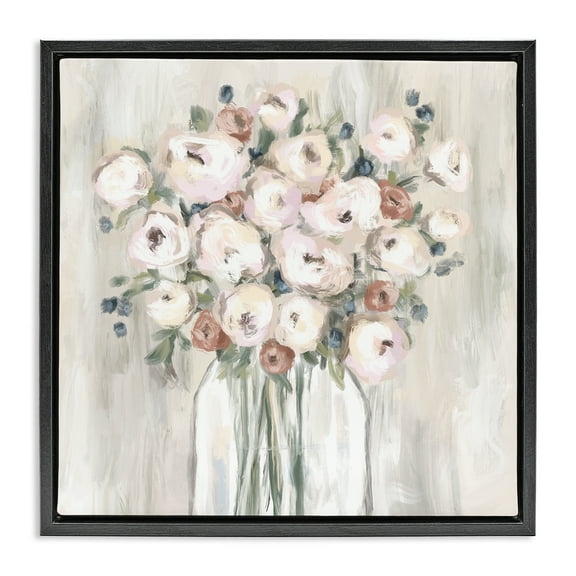 Stupell Industries Muted Neutral Round Blossoms Floral Painting Black Floater Framed Canvas Art Print Wall Art, 18 x 18