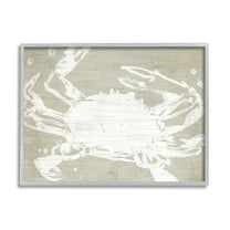 Stupell Industries Muted Ocean Crab Rustic Crustacean Grain Pattern Coastal Painting Gray Framed Art Print Wall Art, 16 x 20, Design by June Erica Vess