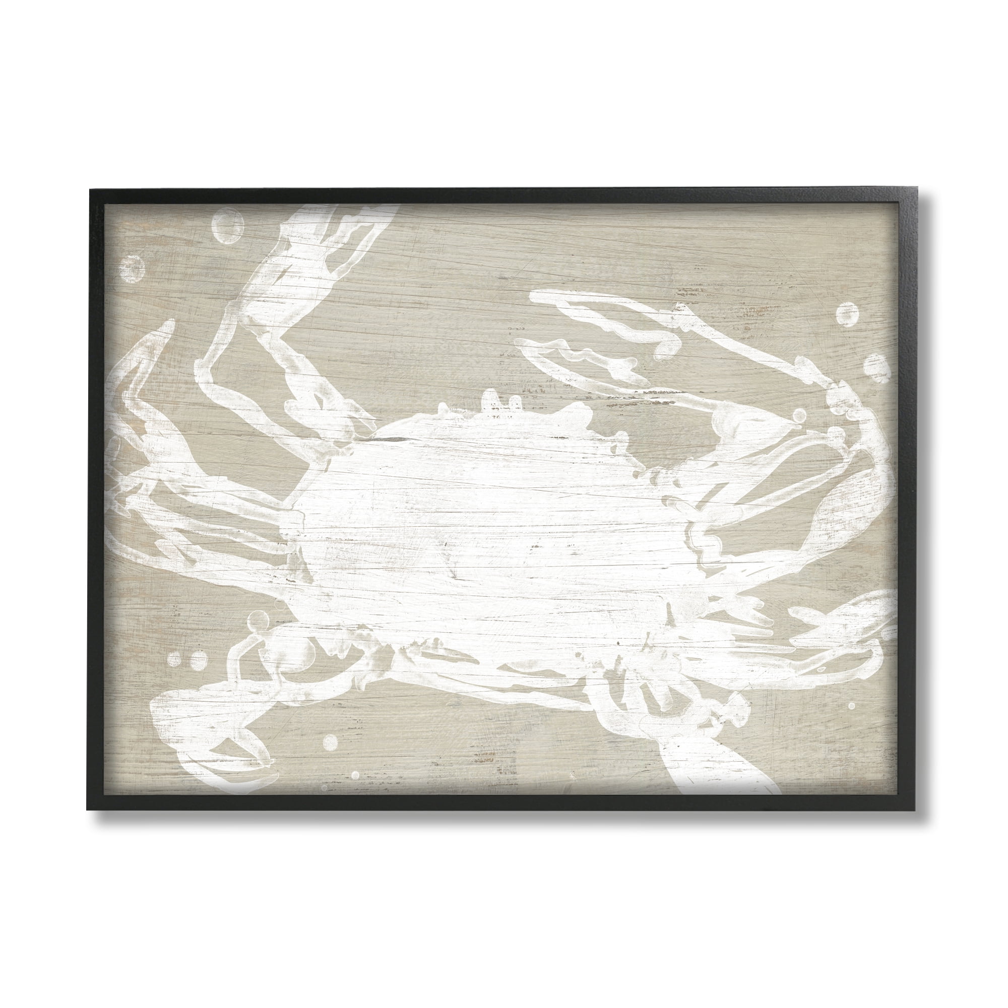 Stupell Industries Muted Ocean Crab Rustic Crustacean Grain Pattern Nature Painting Black Framed Art Print Wall Art, 16 x 20