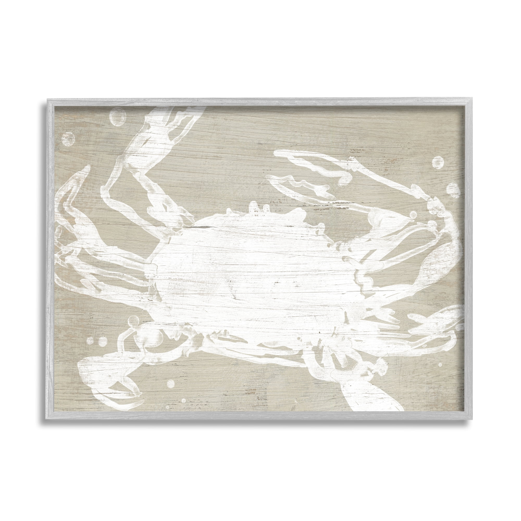 Stupell Industries Muted Ocean Crab Rustic Crustacean Grain Pattern Nature Painting Gray Framed Art Print Wall Art, 11 x 14