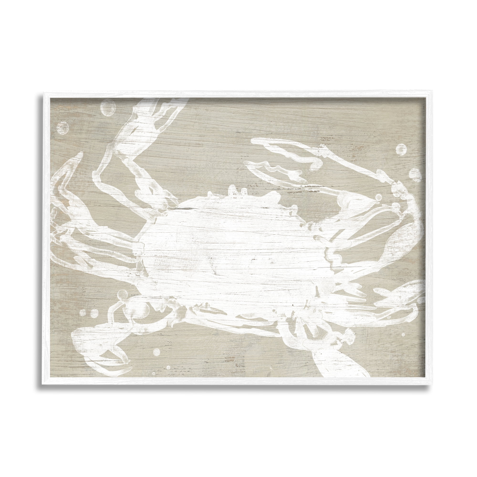 Stupell Industries Muted Ocean Crab Rustic Crustacean Grain Pattern Nature Painting White Framed Art Print Wall Art, 16 x 20