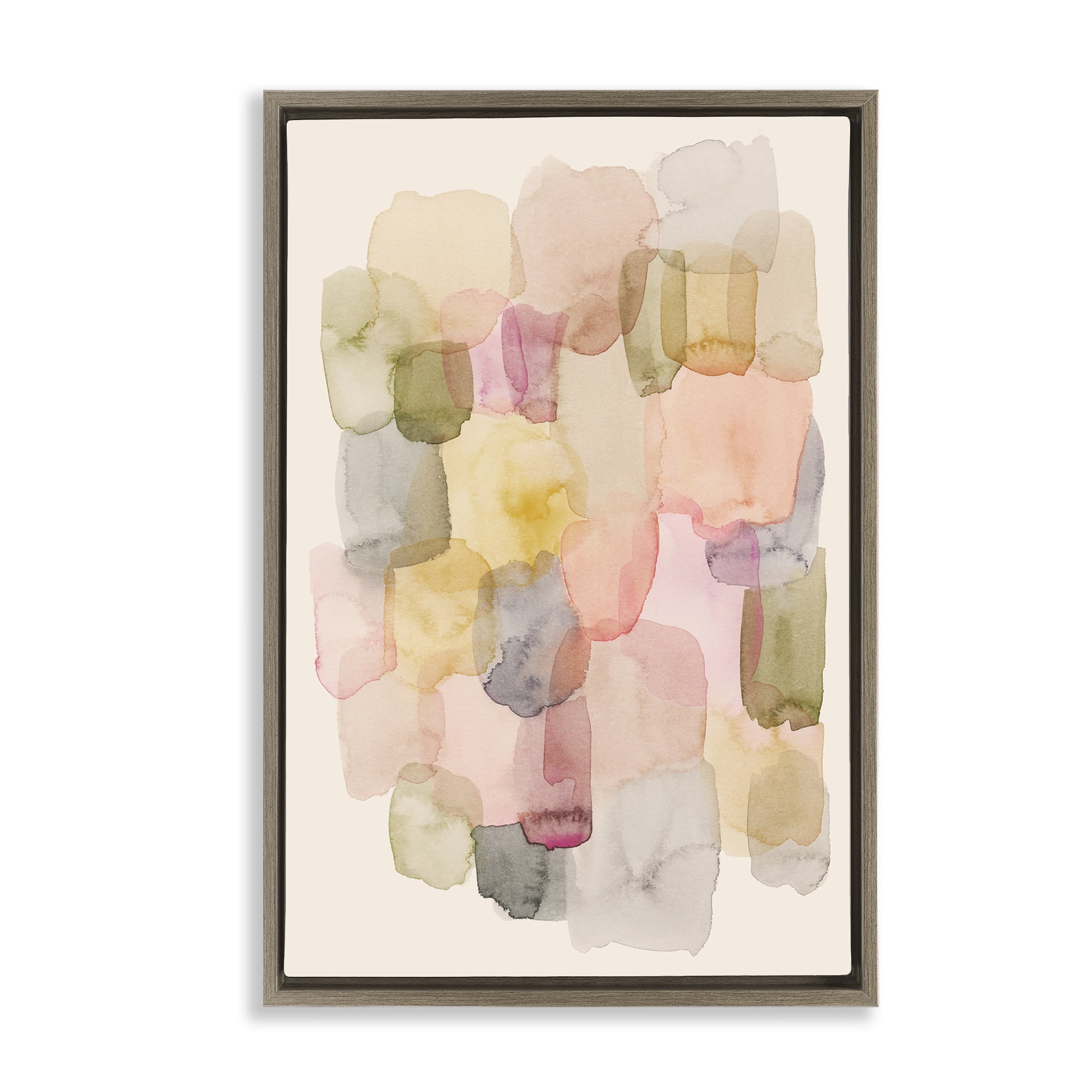 Stupell Industries Muted Paint Blotches Abstract Painting Brown Floater Framed Canvas Art Print Wall Art, 17 x 25