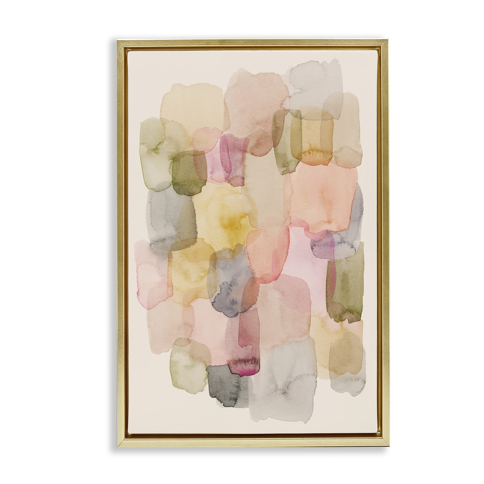 Stupell Industries Muted Paint Blotches Abstract Painting Gold Floater Framed Canvas Art Print Wall Art, 17 x 25