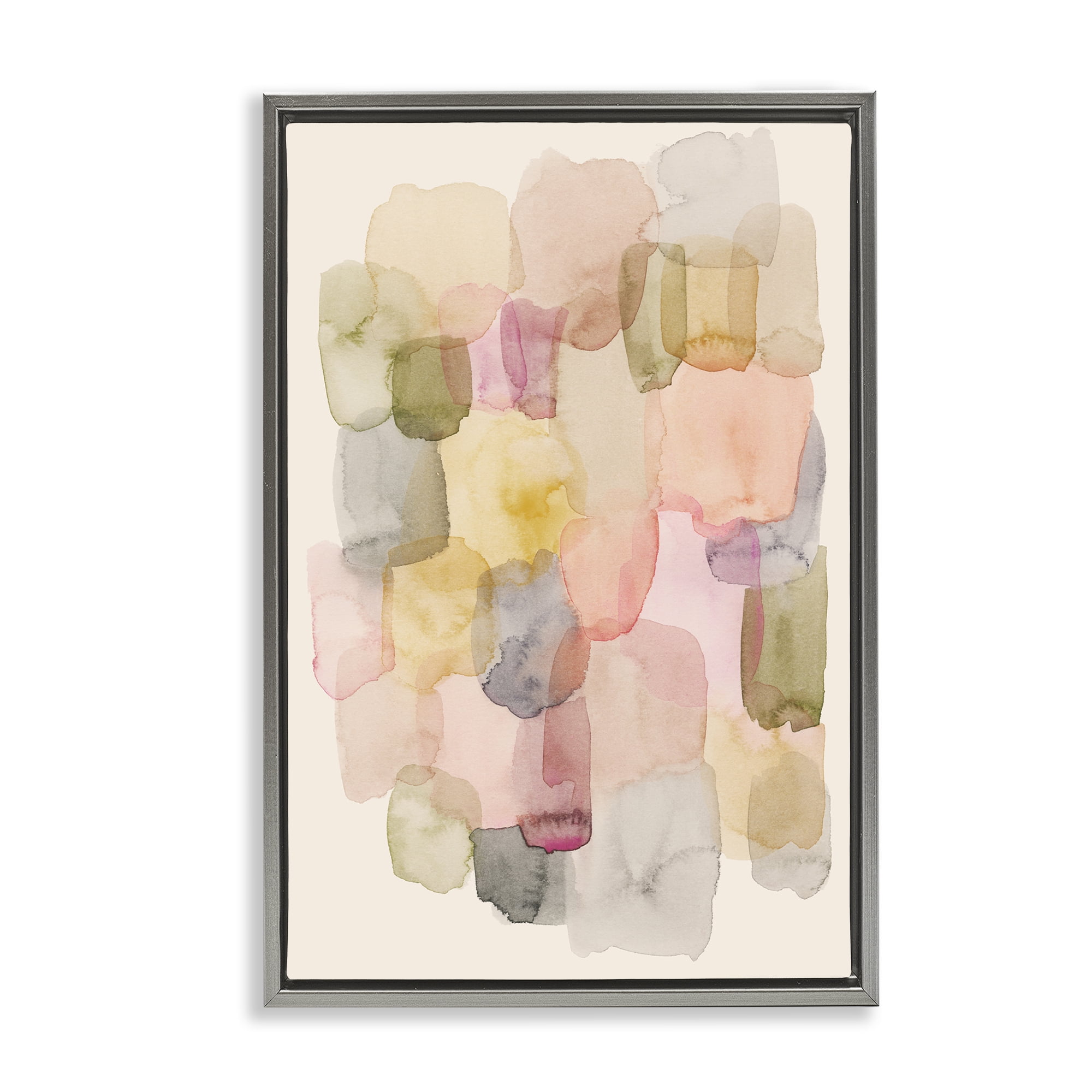 Stupell Industries Muted Paint Blotches Abstract Painting Gray Floater Framed Canvas Art Print Wall Art, 17 x 25