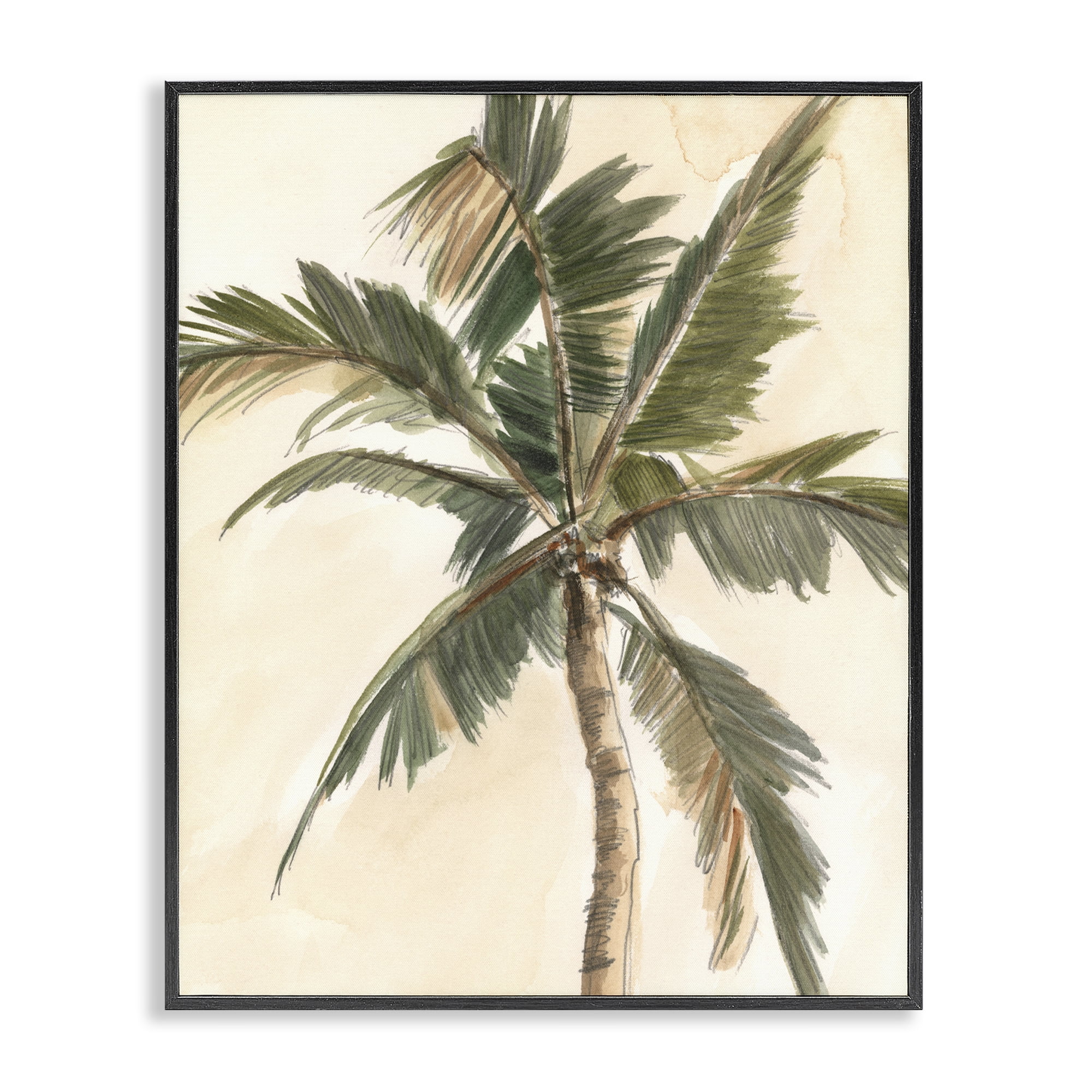 Stupell Industries Muted Palm Tree Plants & Flowers Painting Black Framed Art Print Wall Art, 16 x 20