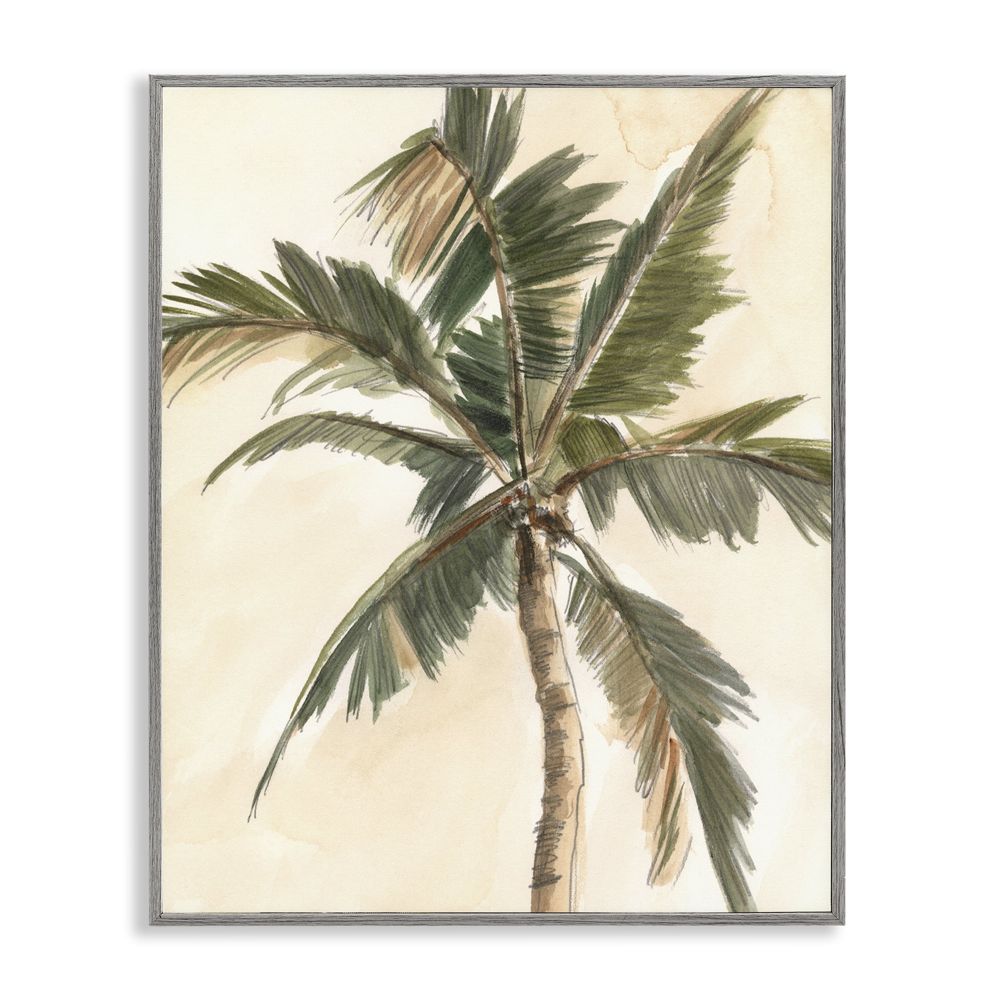 Stupell Industries Muted Palm Tree Plants & Flowers Painting Gray Framed Art Print Wall Art, 16 x 20