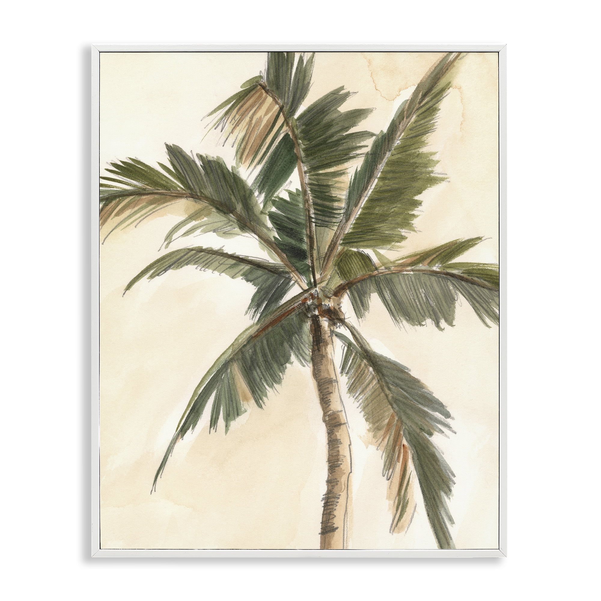 Stupell Industries Muted Palm Tree Plants & Flowers Painting White Framed Art Print Wall Art, 11 x 14
