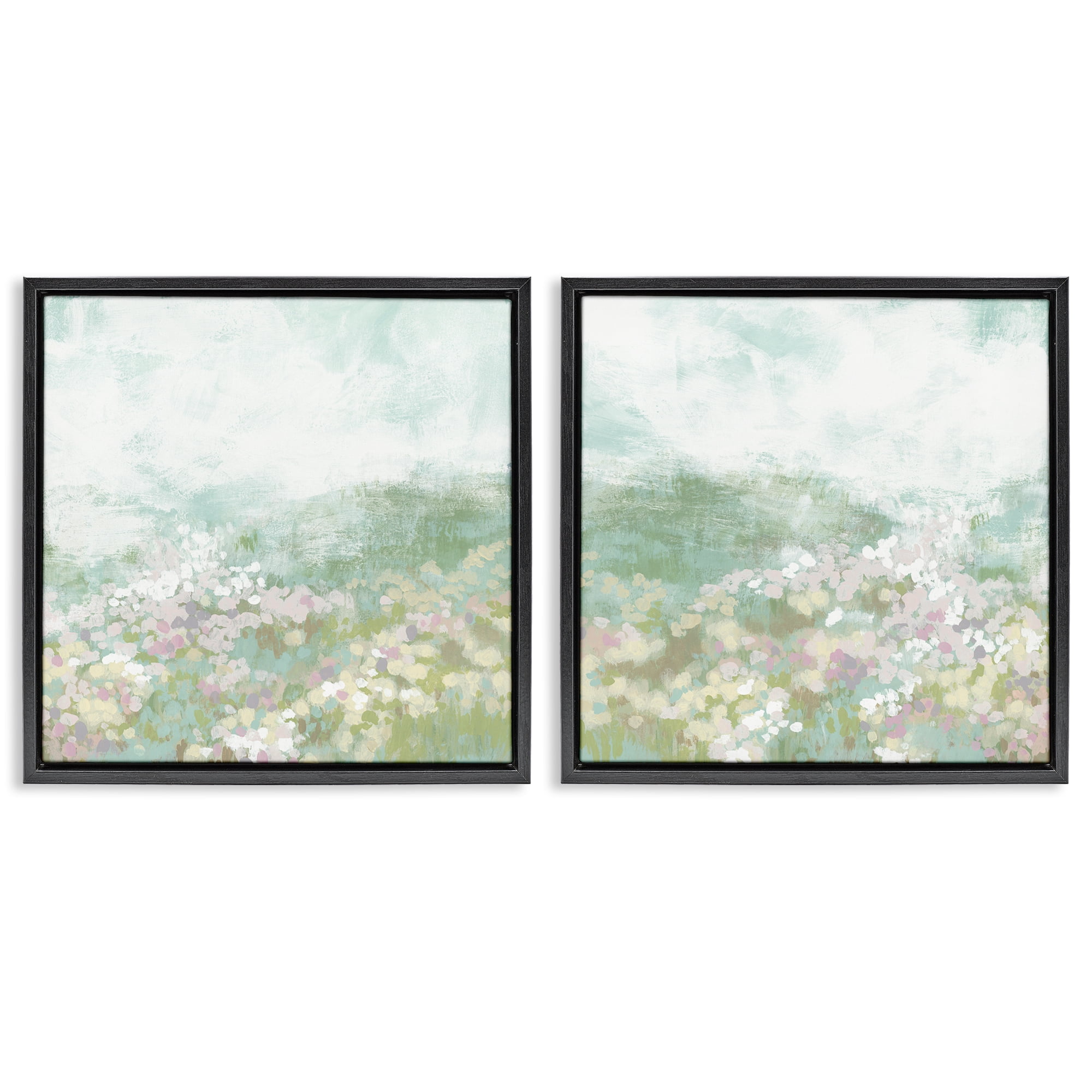 Stupell Industries Muted Pastel Flower Field Landscape & Nature Painting Black Floater Framed Canvas Art Print Wall Art, 25 x 25, Set of 2
