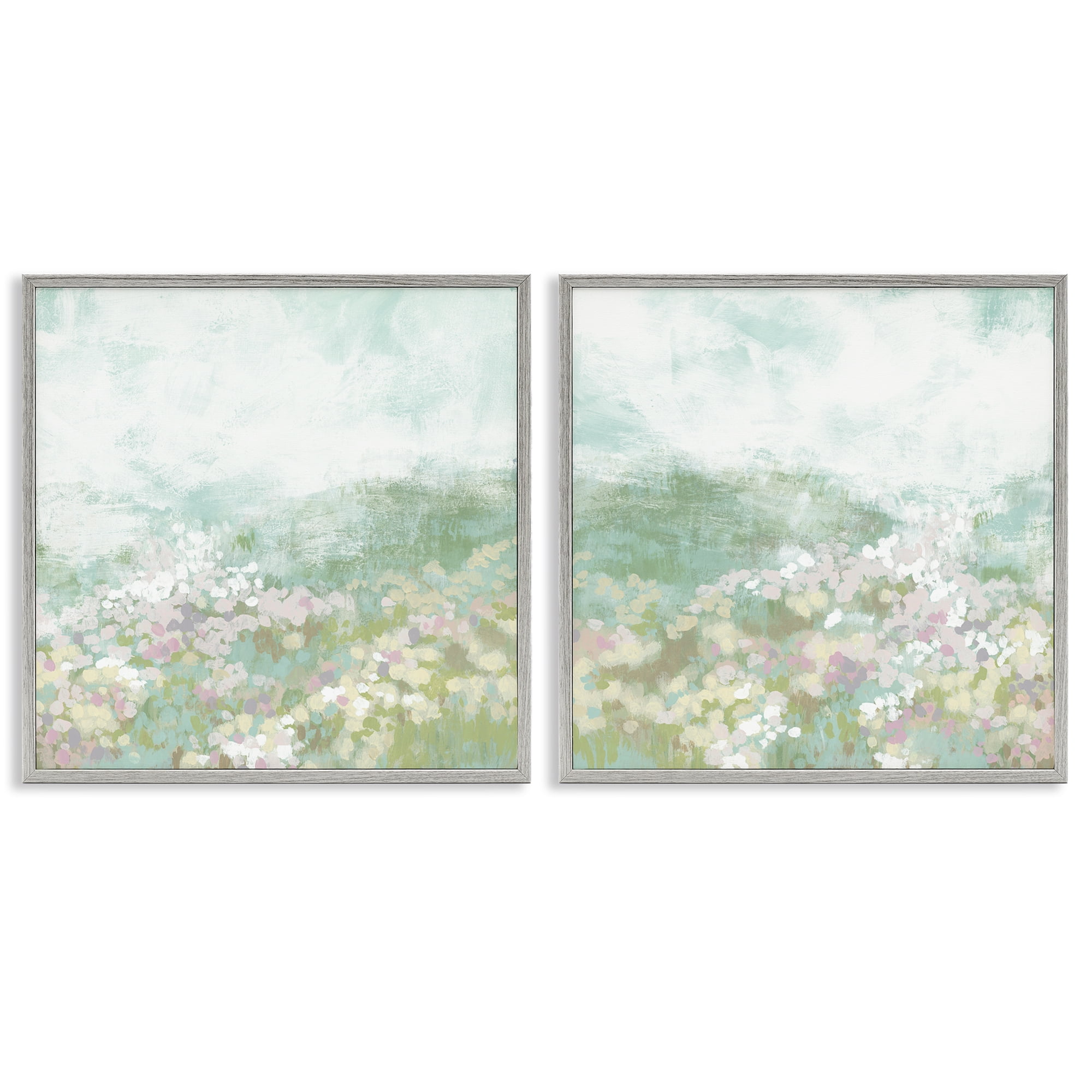 Stupell Industries Muted Pastel Flower Field Landscape & Nature Painting Gray Framed Art Print Wall Art, 24 x 24, Set of 2