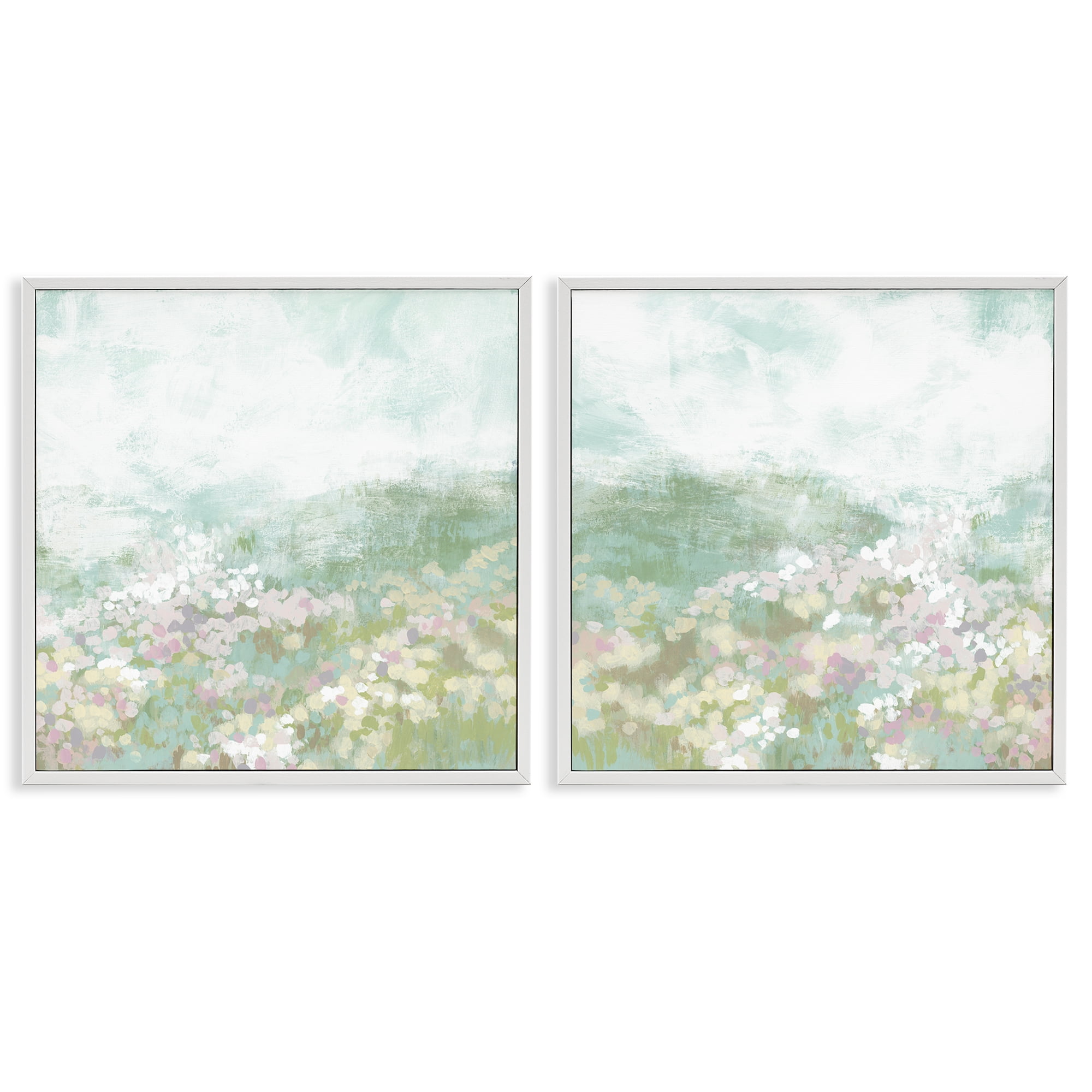 Stupell Industries Muted Pastel Flower Field Landscape & Nature Painting White Framed Art Print Wall Art, 17 x 17, Set of 2