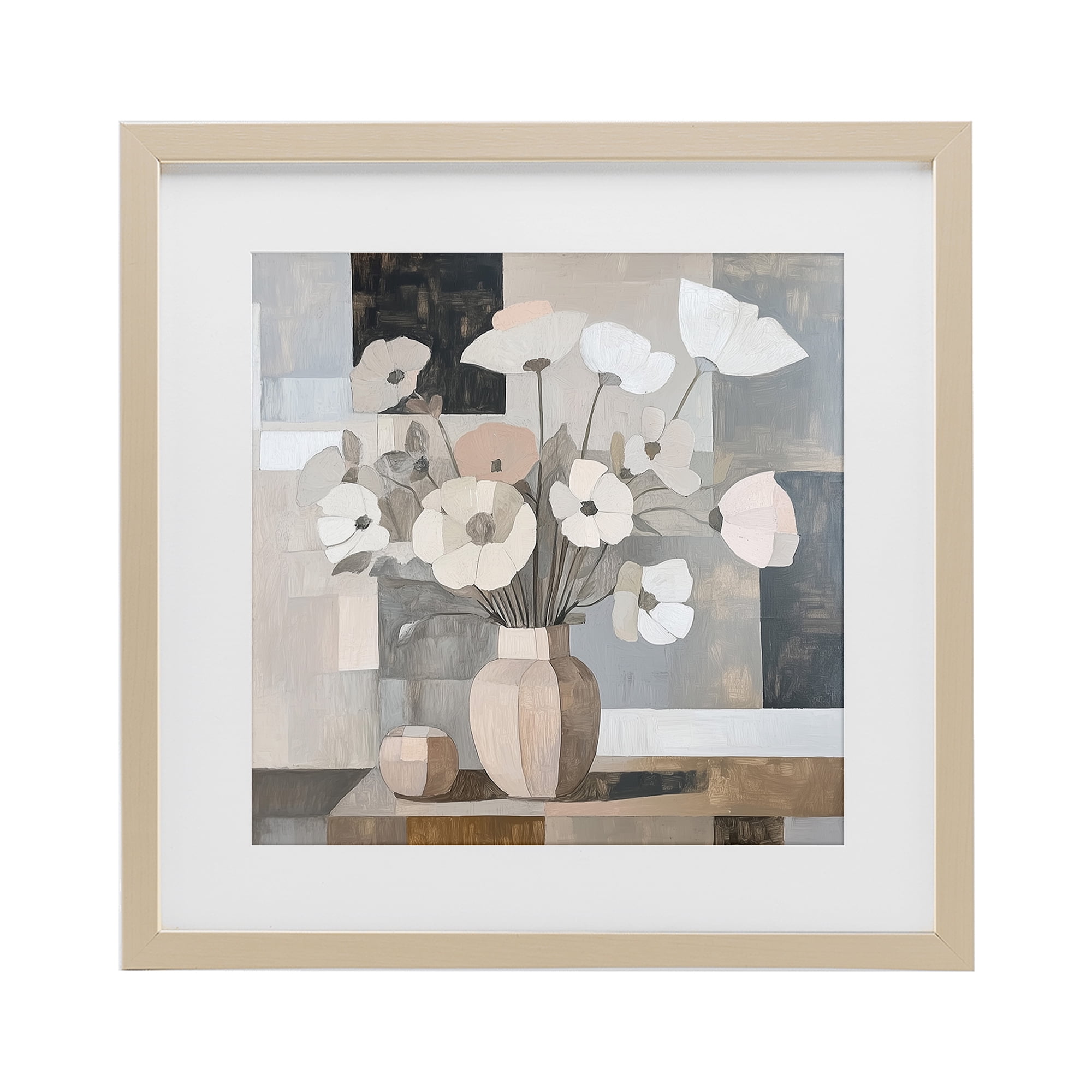 Stupell Industries Muted Pastel Poppies in Cubism Birch Framed Print Under Glass, design by Heidi Kuntz