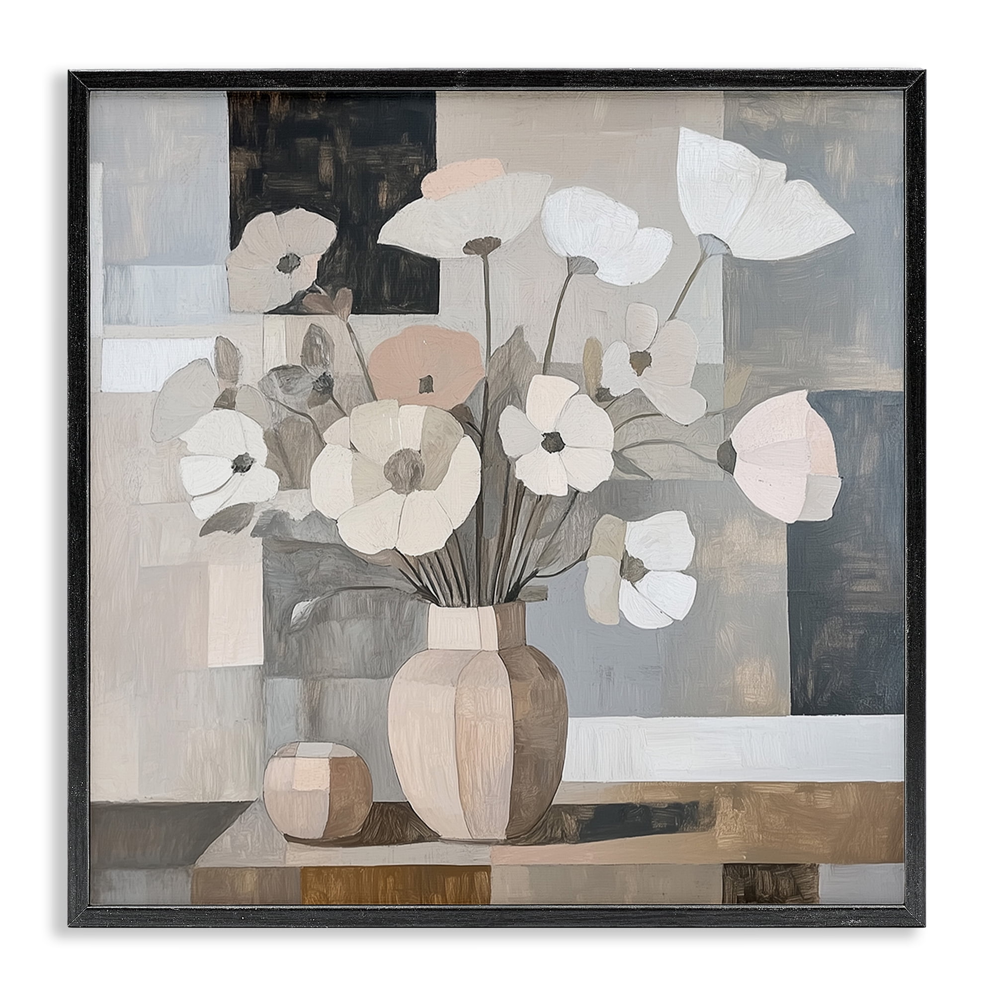 Stupell Industries Muted Pastel Poppies in Cubism Black Framed Giclee Art, design by Heidi Kuntz