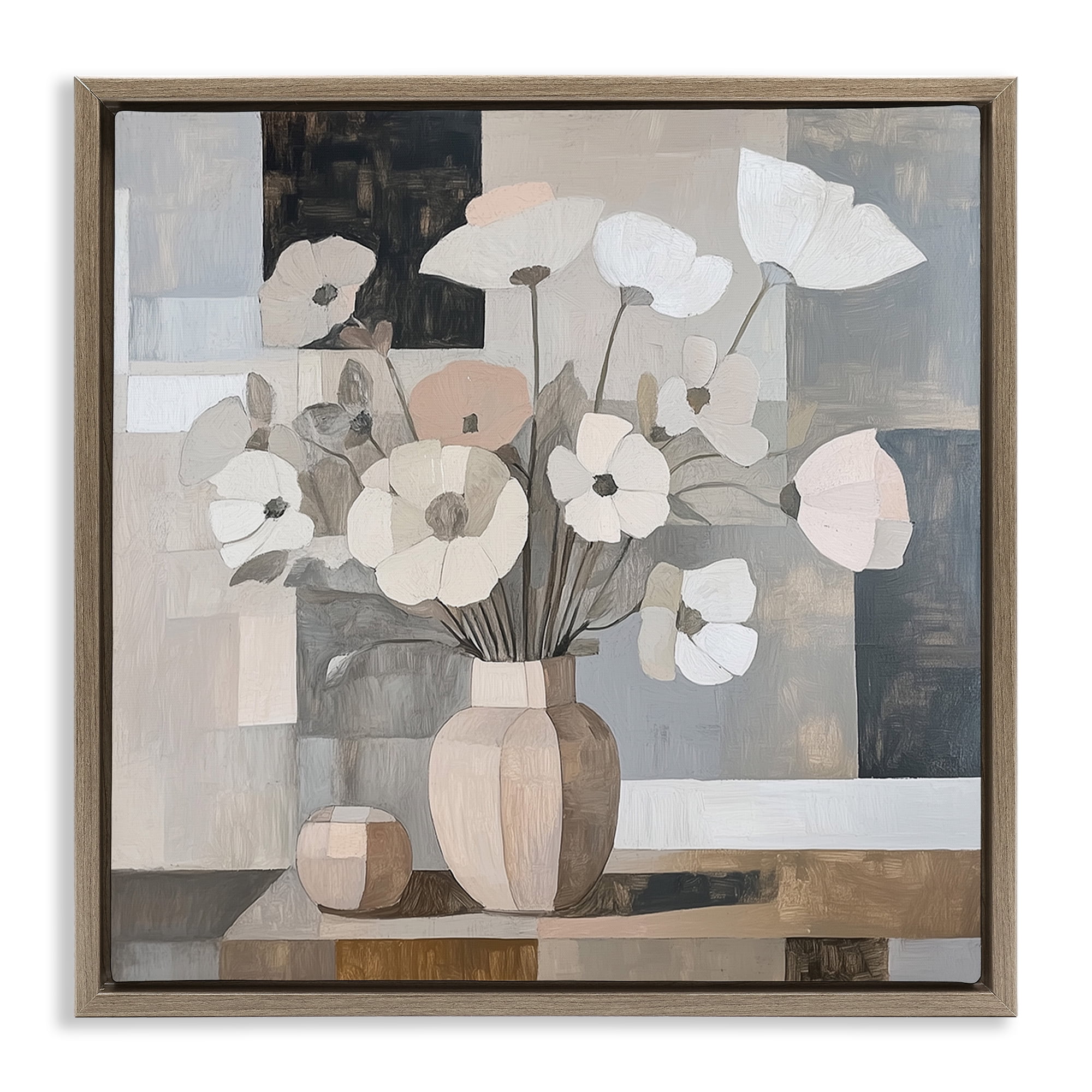 Stupell Industries Muted Pastel Poppies in Cubism Brown Framed Floater Canvas Wall Art, design by Heidi Kuntz