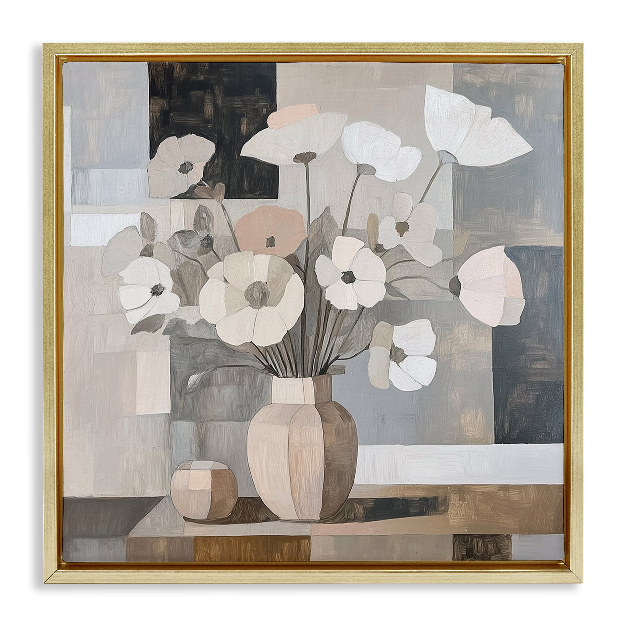 Stupell Industries Muted Pastel Poppies in Cubism Gold Framed Floater Canvas Wall Art, design by Heidi Kuntz