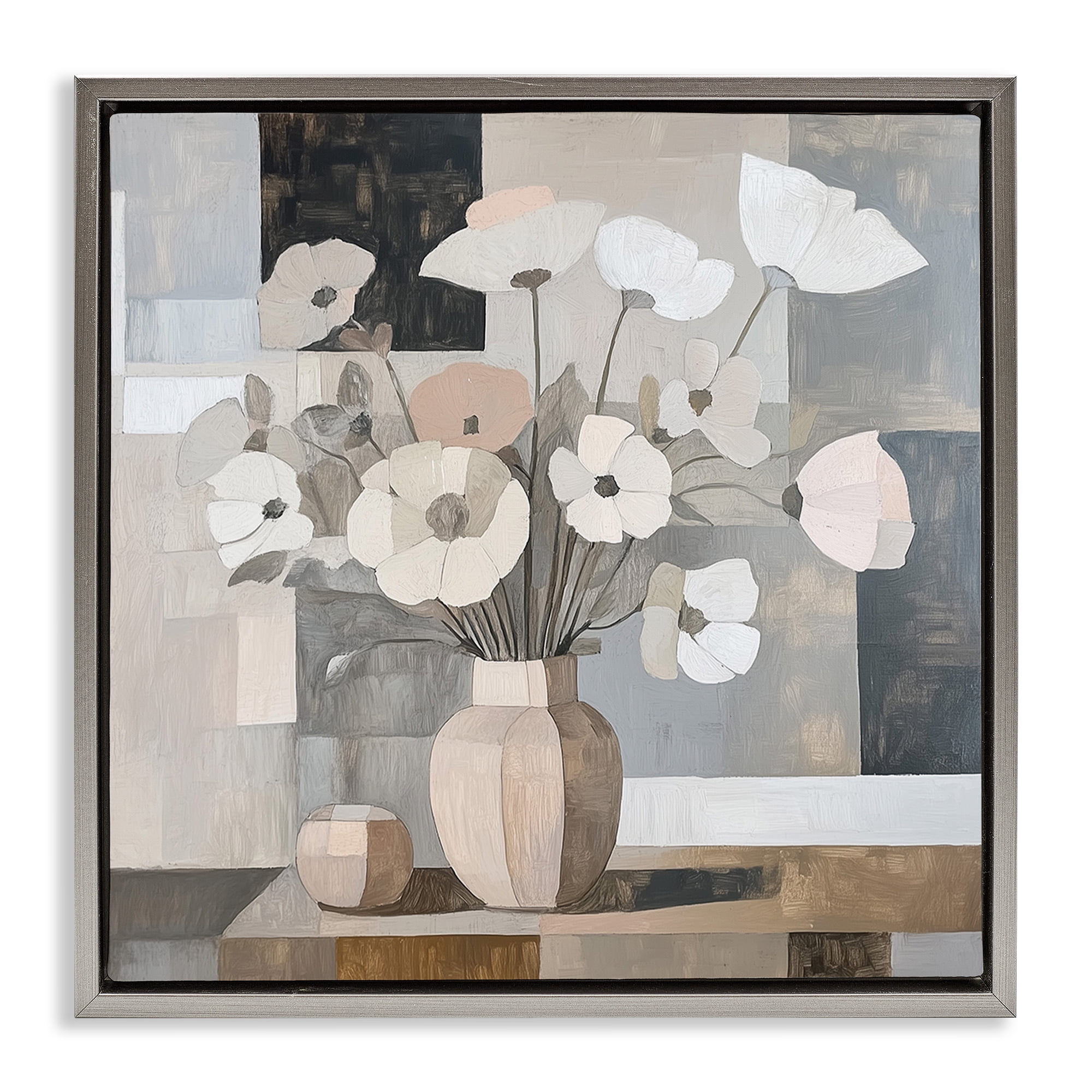 Stupell Industries Muted Pastel Poppies in Cubism Gray Framed Floater Canvas Wall Art, design by Heidi Kuntz