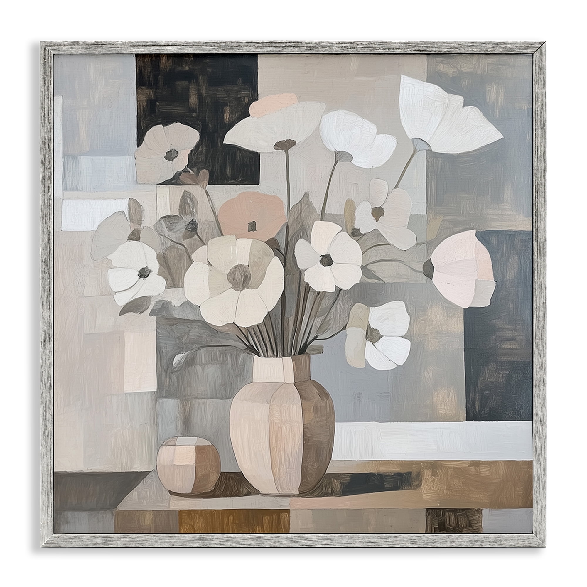 Stupell Industries Muted Pastel Poppies in Cubism Gray Framed Giclee Art, design by Heidi Kuntz