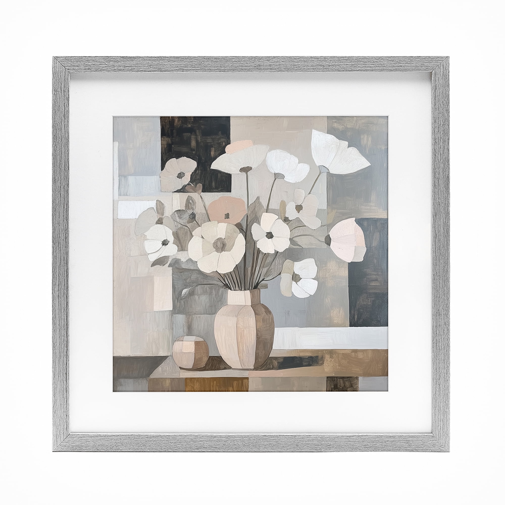 Stupell Industries Muted Pastel Poppies in Cubism Gray Framed Print Under Glass, design by Heidi Kuntz