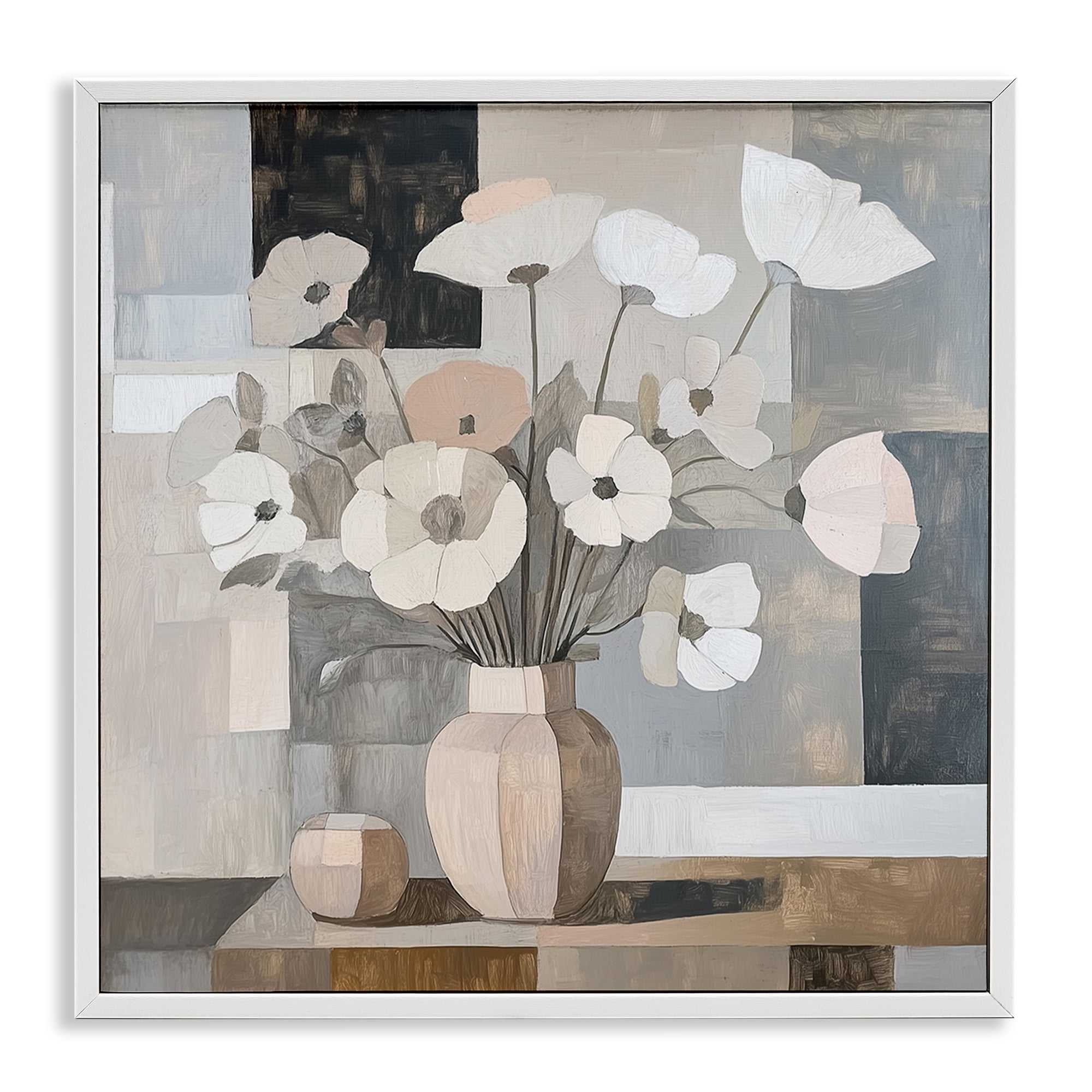 Stupell Industries Muted Pastel Poppies in Cubism White Framed Giclee Art, design by Heidi Kuntz