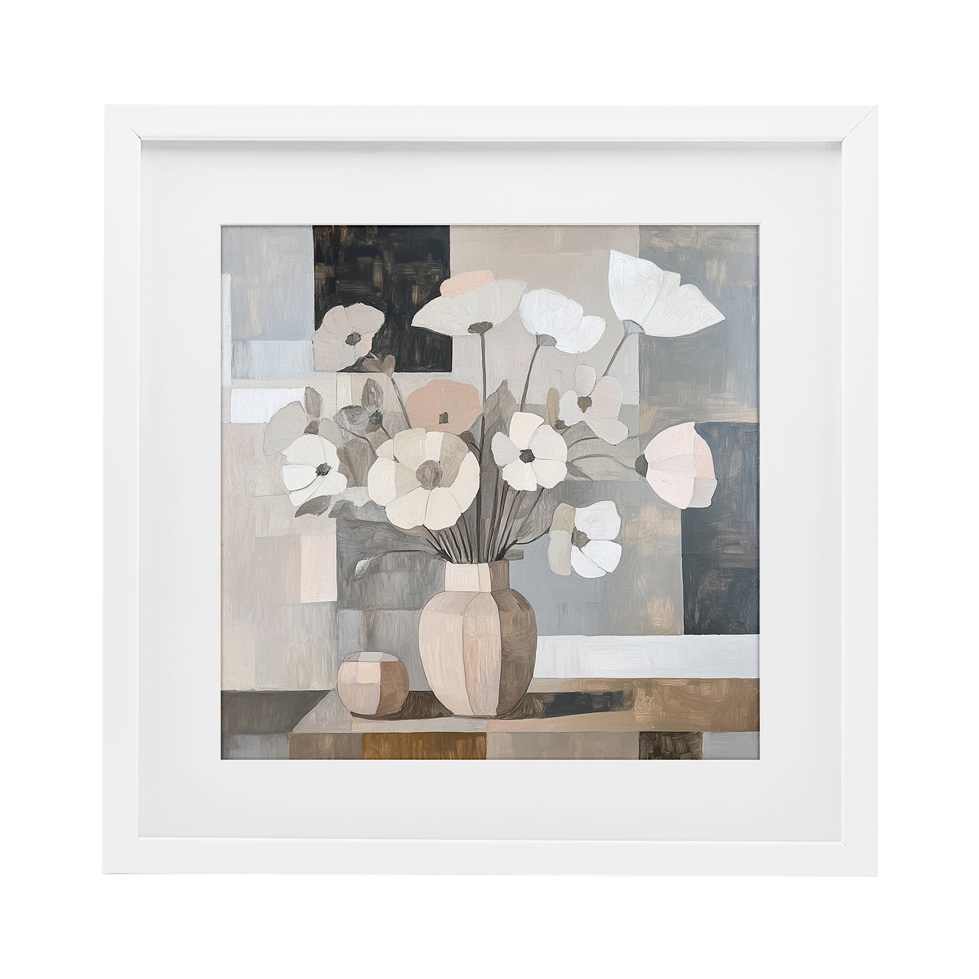 Stupell Industries Muted Pastel Poppies in Cubism White Framed Print Under Glass, design by Heidi Kuntz