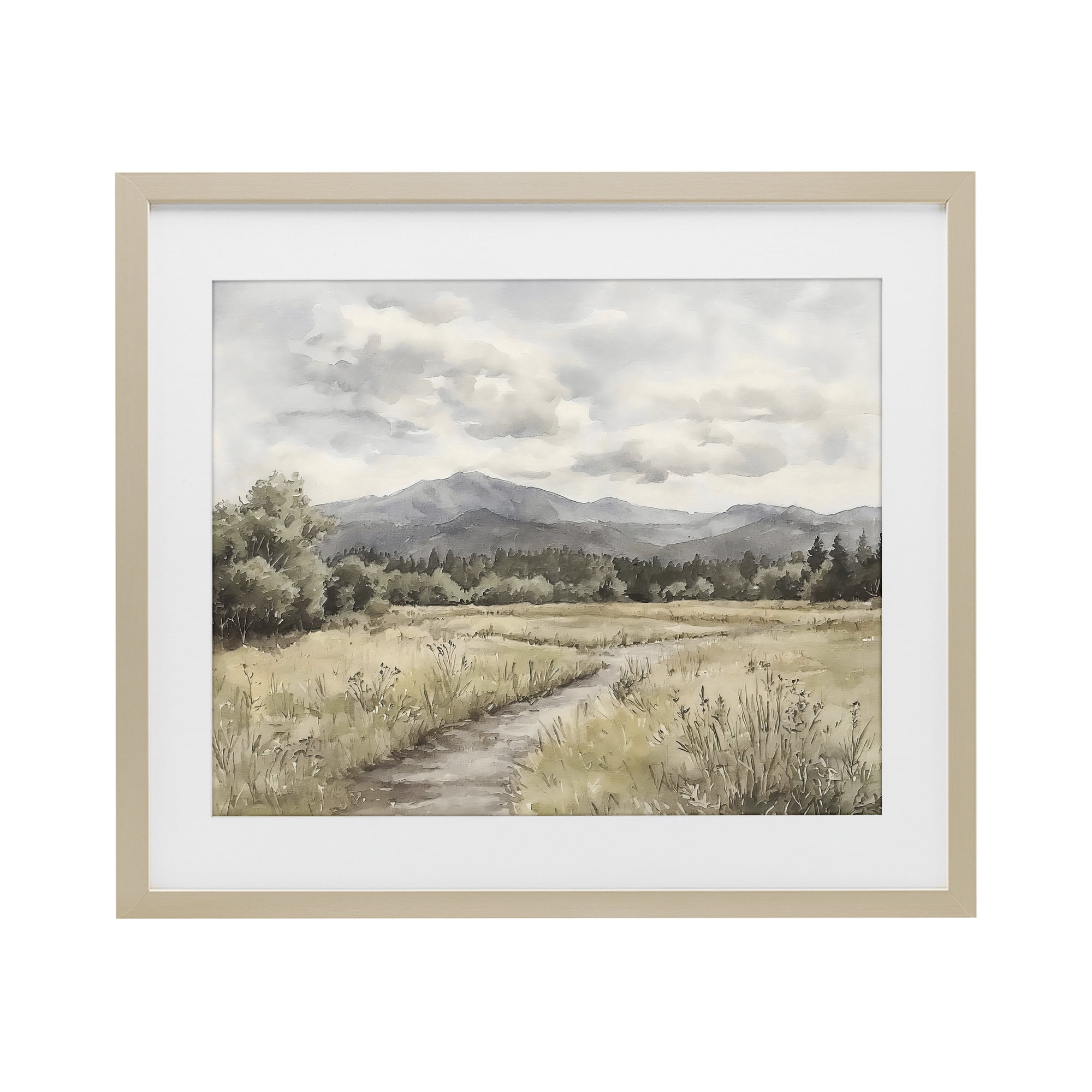 Stupell Industries Muted Pathway to Mountains Birch Framed Print Under Glass, design by Riley B