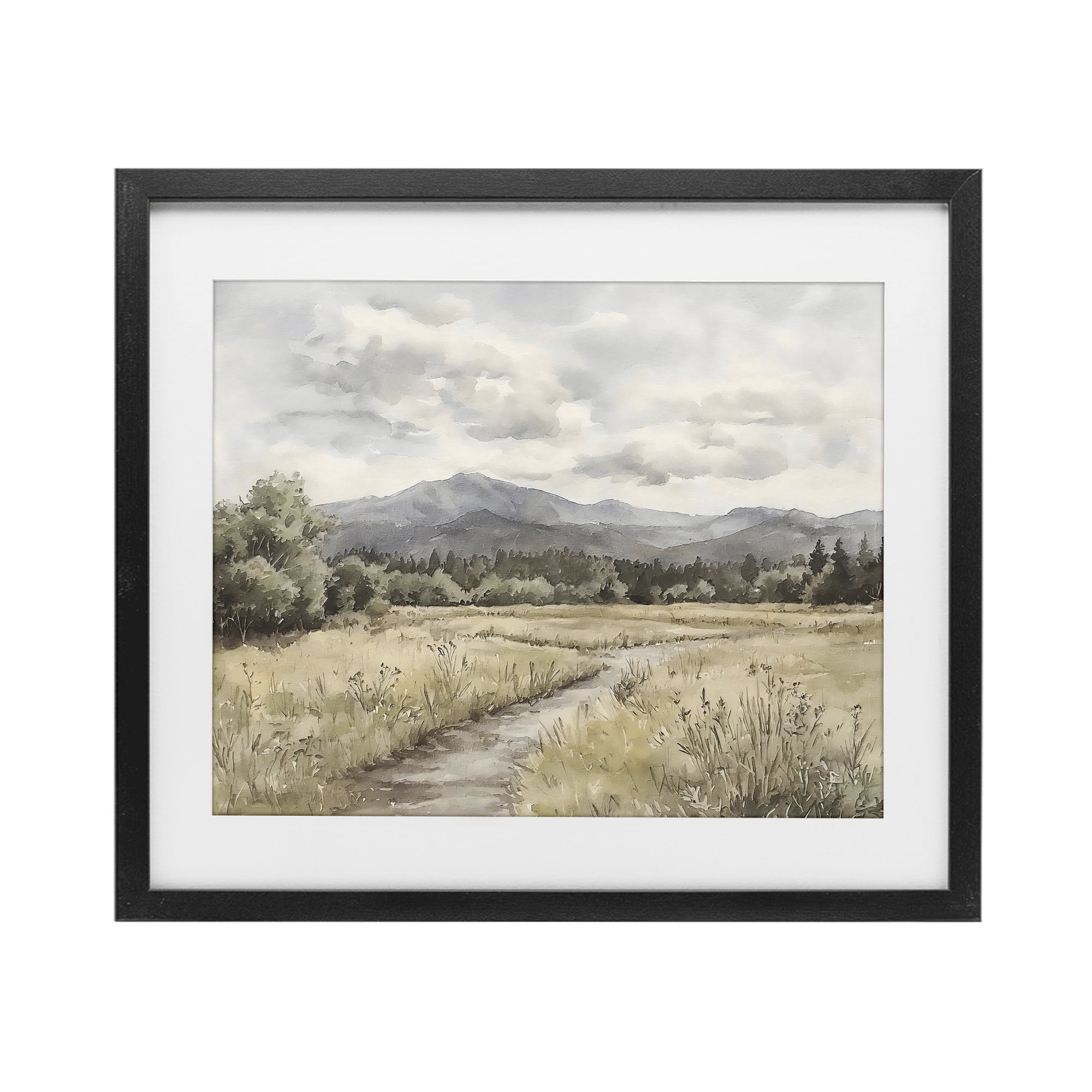 Stupell Industries Muted Pathway to Mountains Black Framed Print Under Glass, design by Riley B