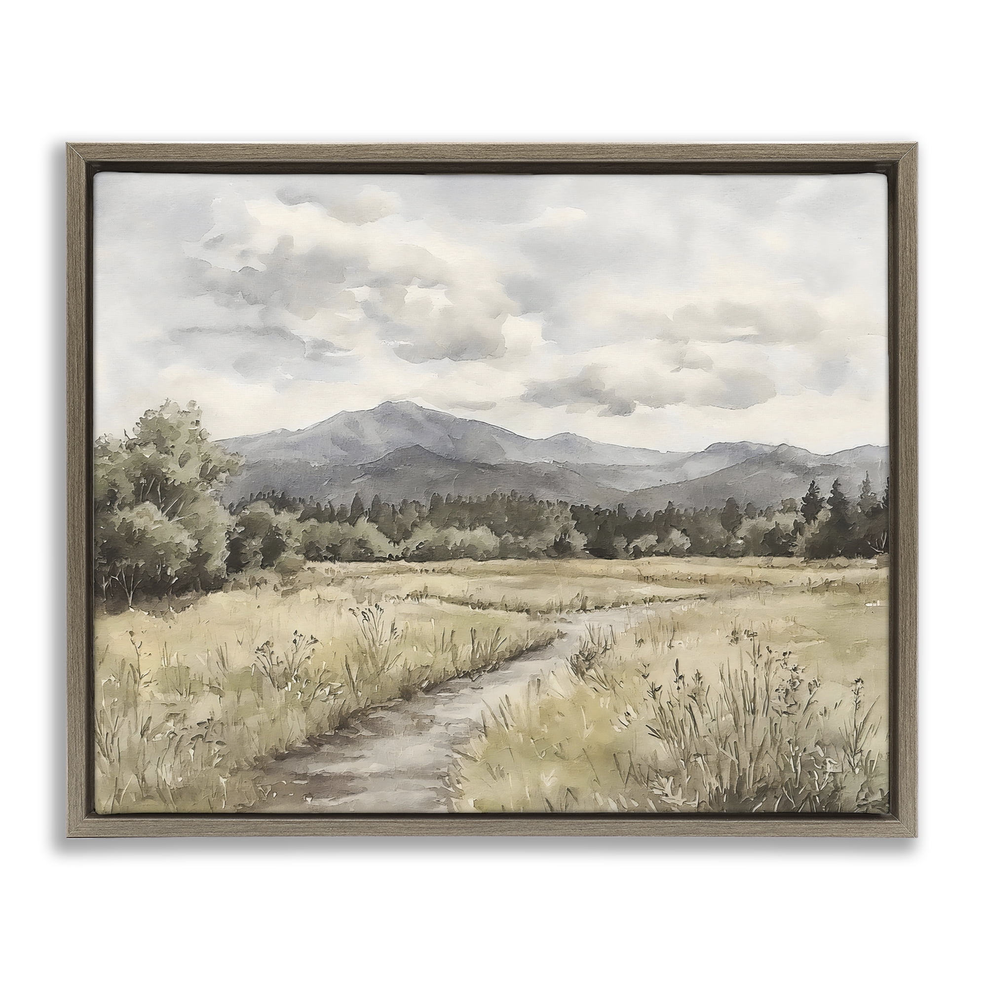 Stupell Industries Muted Pathway to Mountains Brown Framed Floater Canvas Wall Art, design by Riley B
