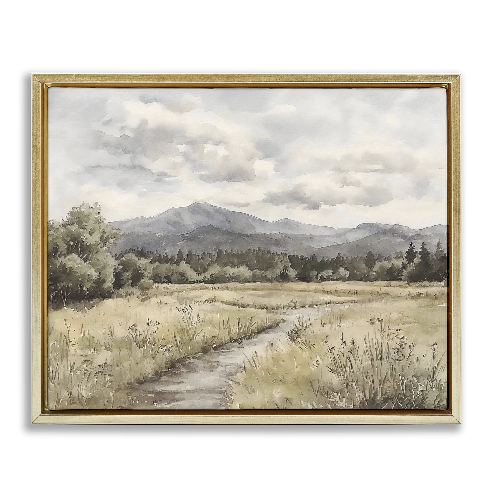 Stupell Industries Muted Pathway to Mountains Gold Framed Floater Canvas Wall Art, design by Riley B