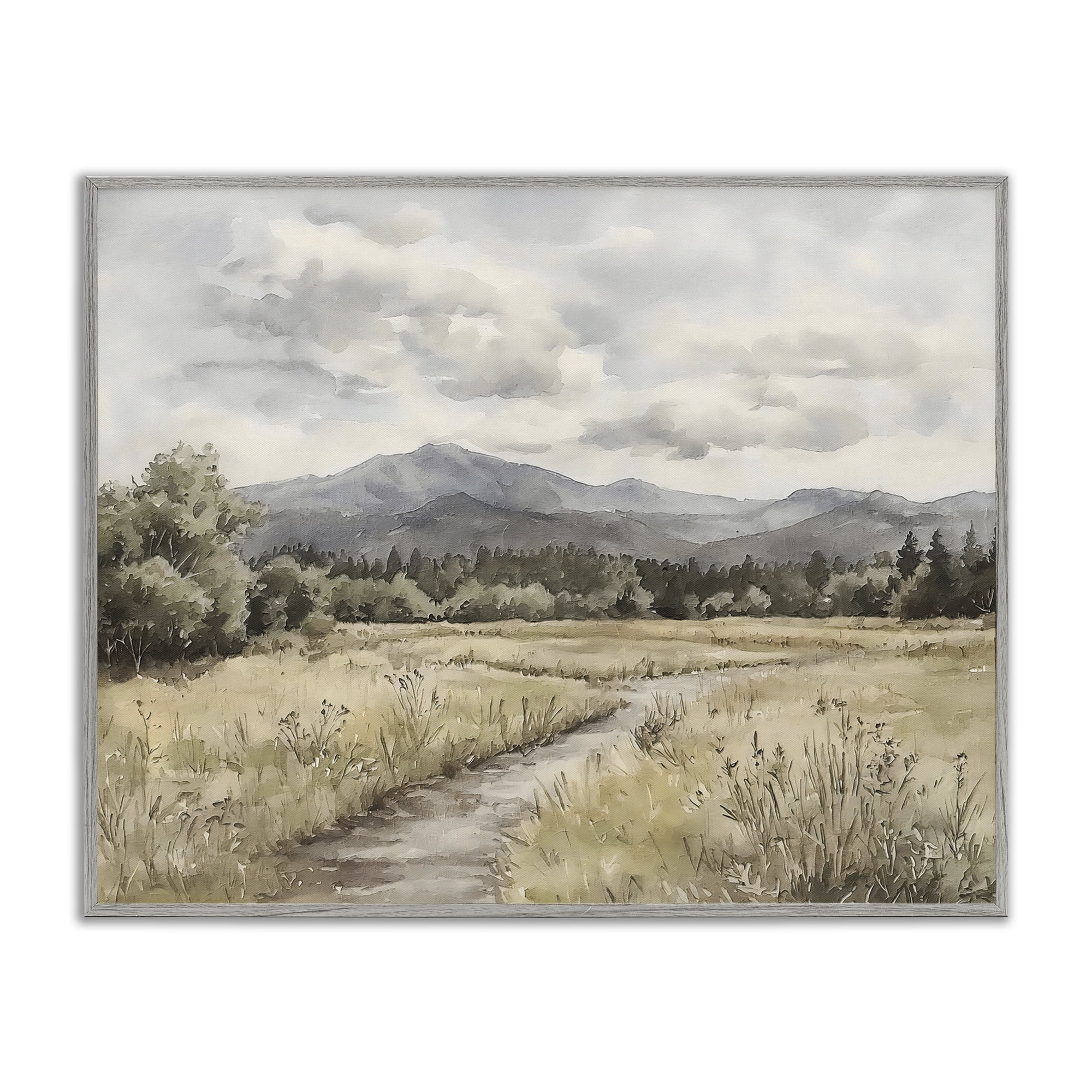 Stupell Industries Muted Pathway to Mountains Gray Framed Giclee Art, design by Riley B