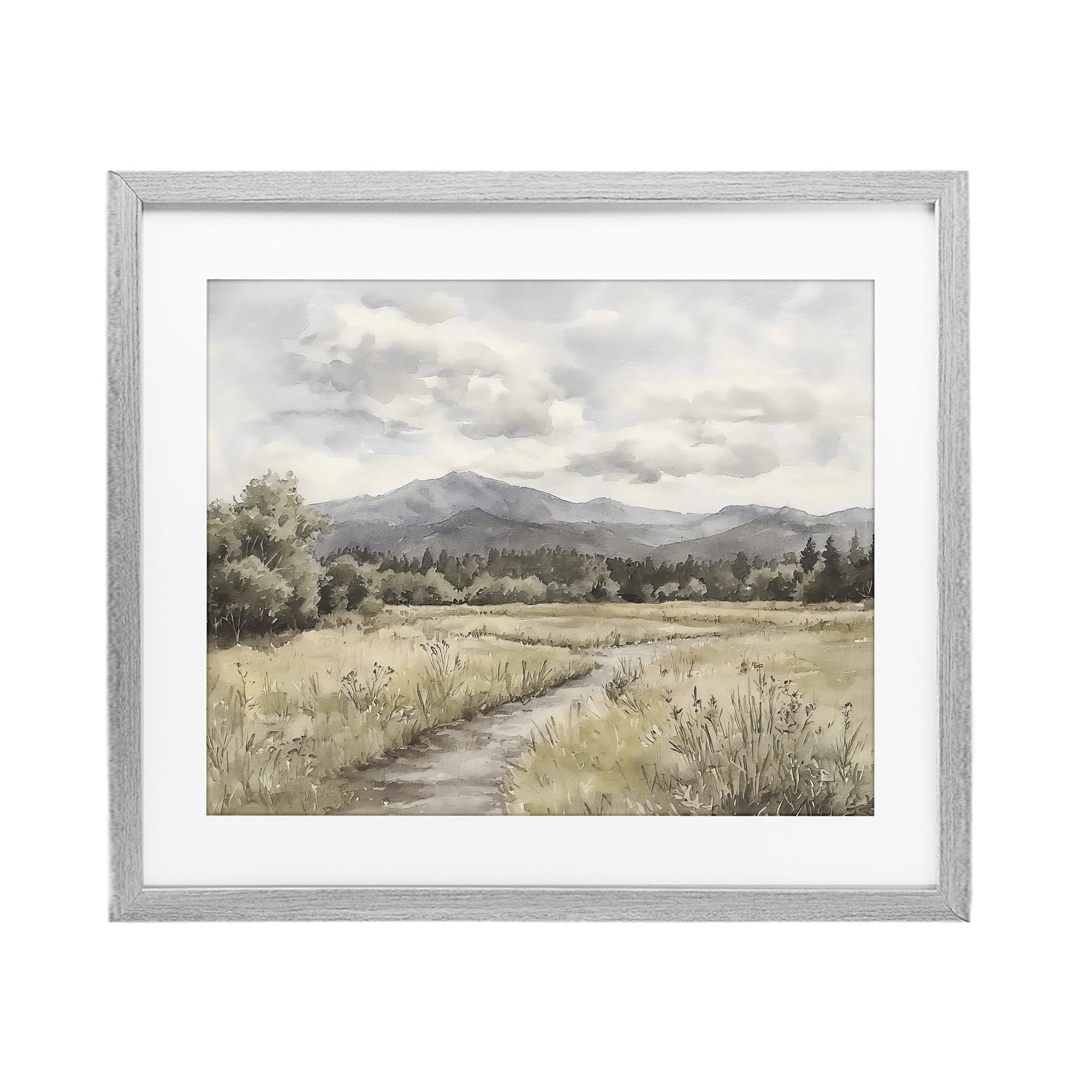 Stupell Industries Muted Pathway to Mountains Gray Framed Print Under Glass, design by Riley B