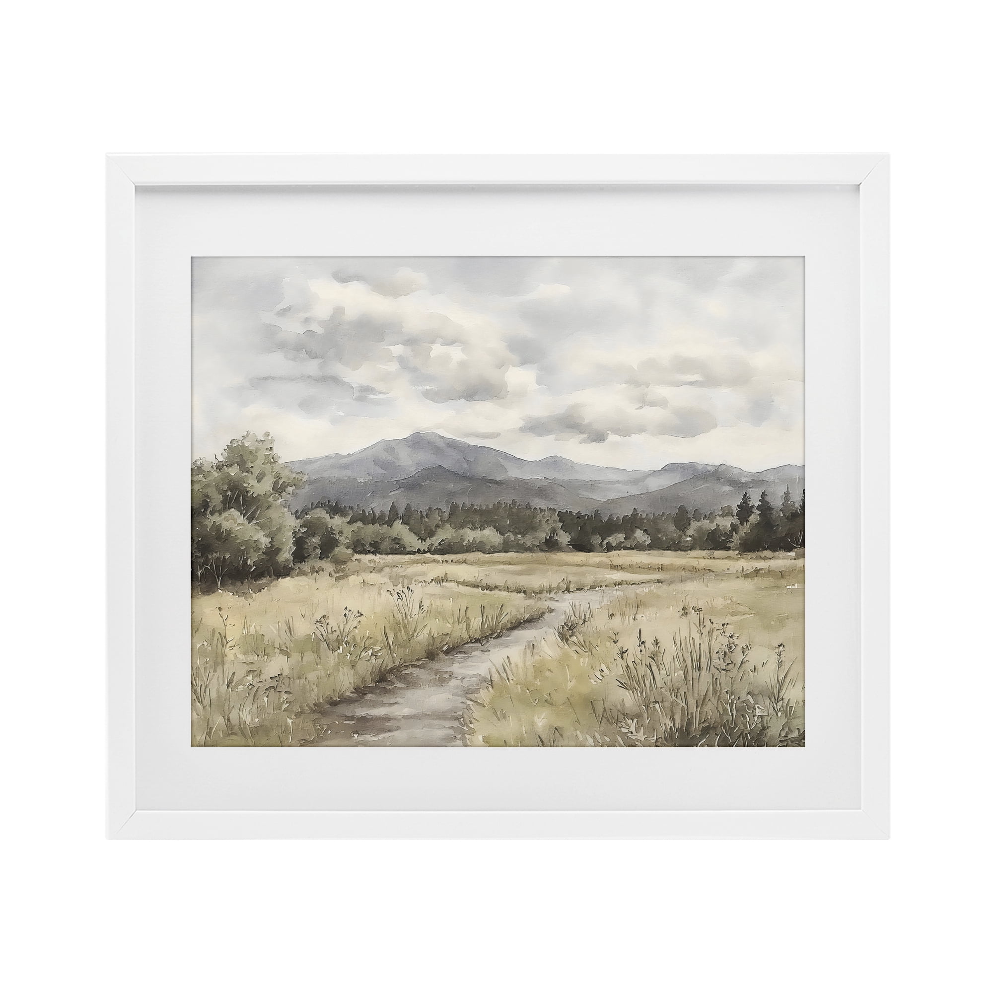 Stupell Industries Muted Pathway to Mountains White Framed Print Under Glass, design by Riley B