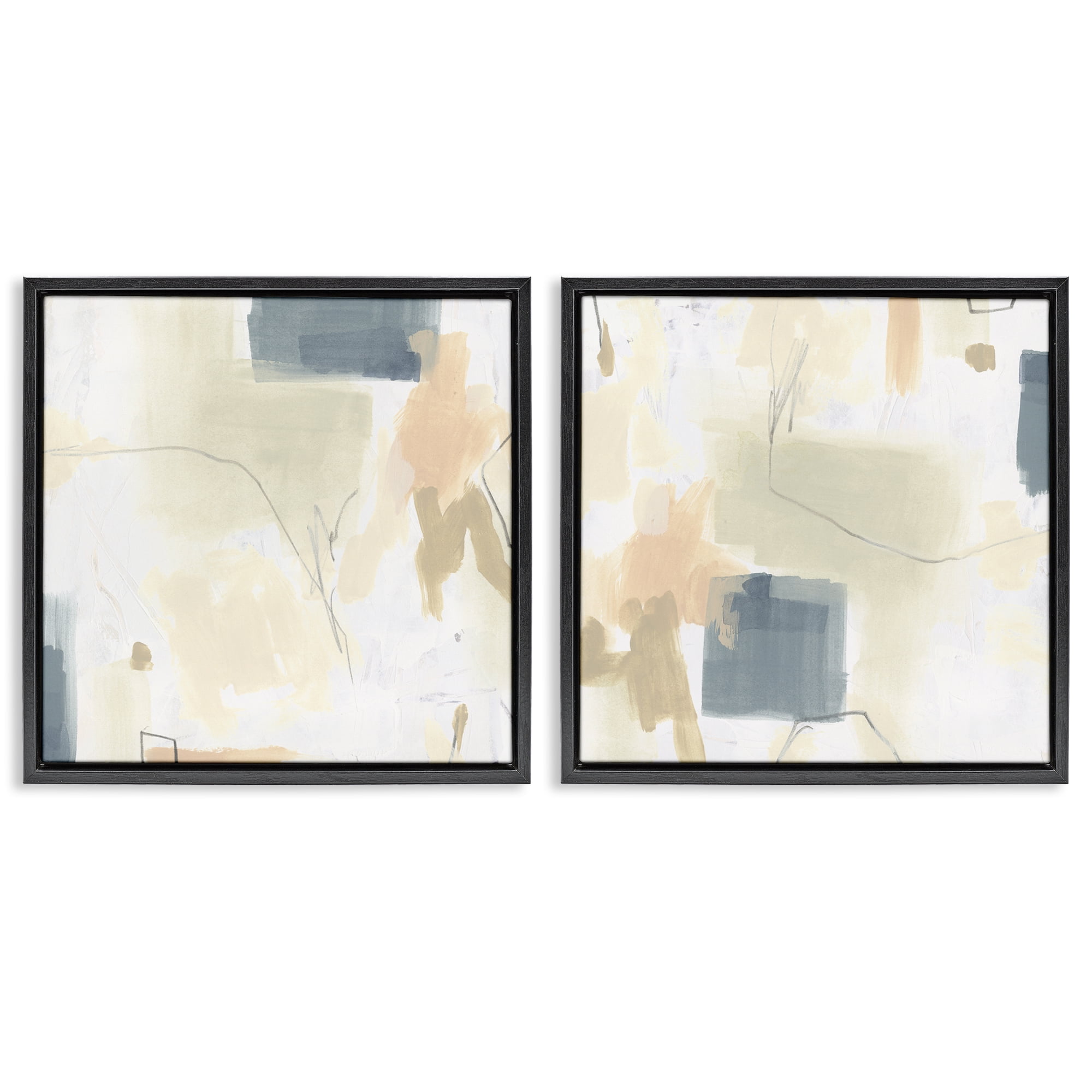 Stupell Industries Muted Plaster Line 2 Piece Black Framed Floater Canvas Set, design by June Erica Vess