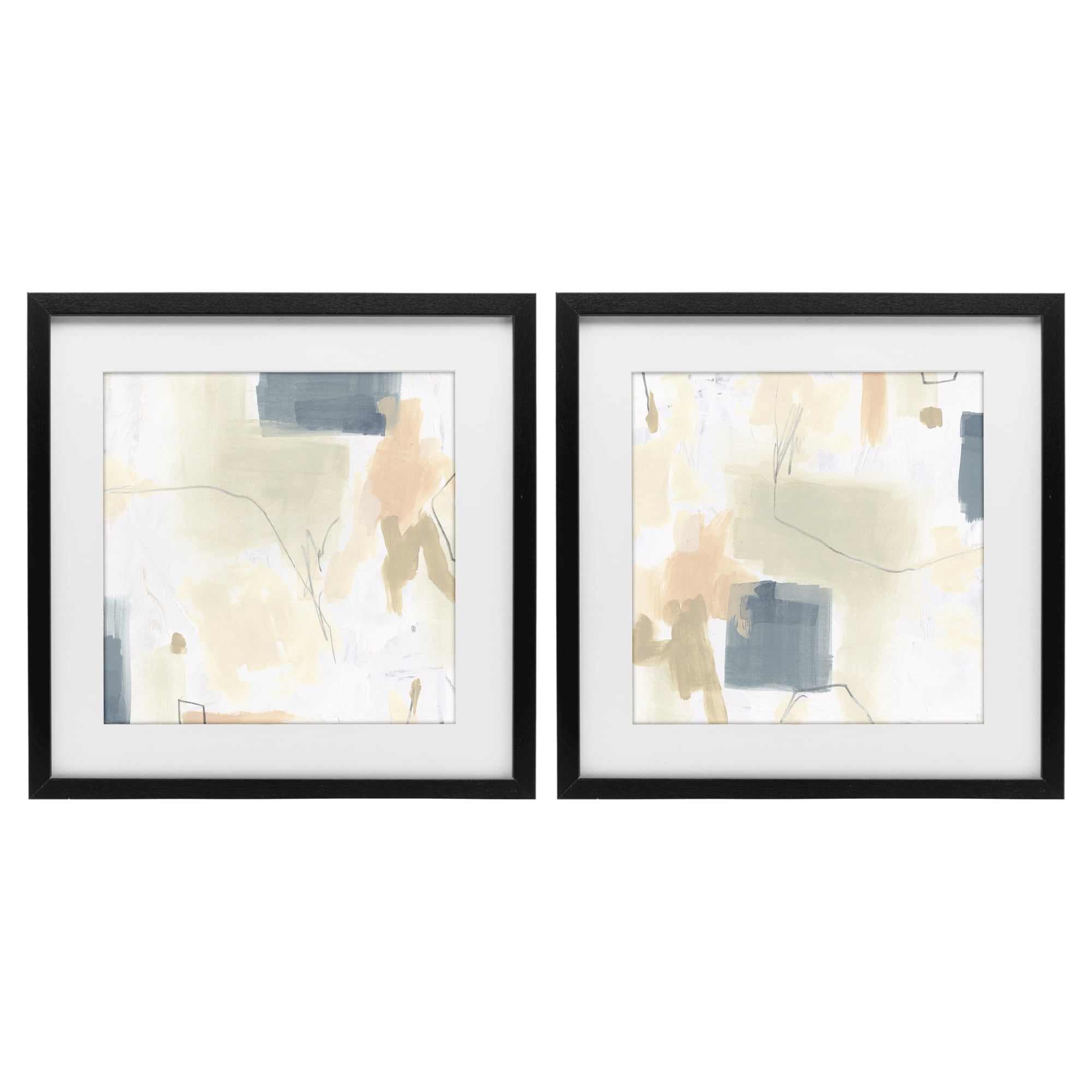 Stupell Industries Muted Plaster Line 2 Piece Black Framed Print Under Glass Set, design by June Erica Vess