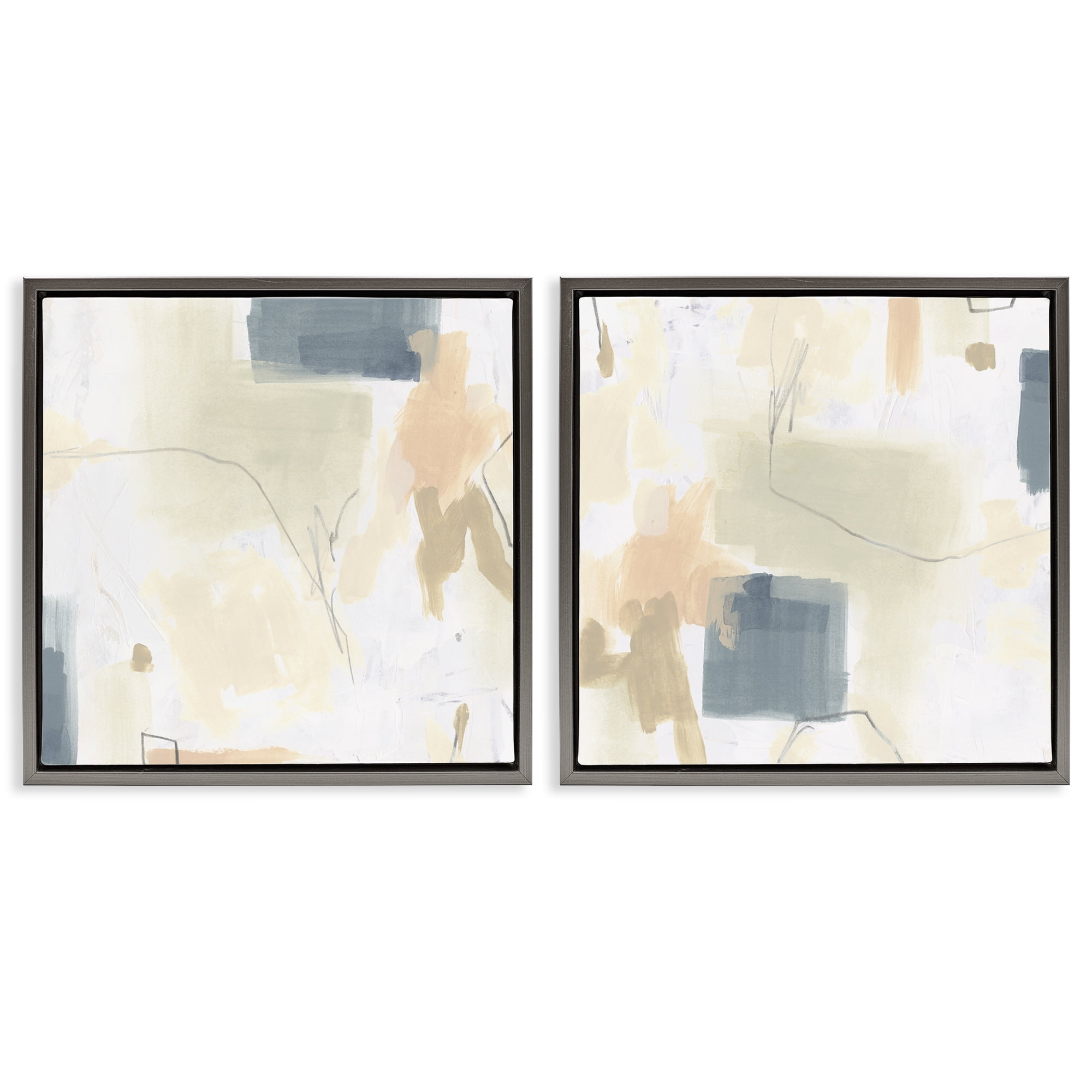 Stupell Industries Muted Plaster Line 2 Piece Gray Framed Floater Canvas Set, design by June Erica Vess