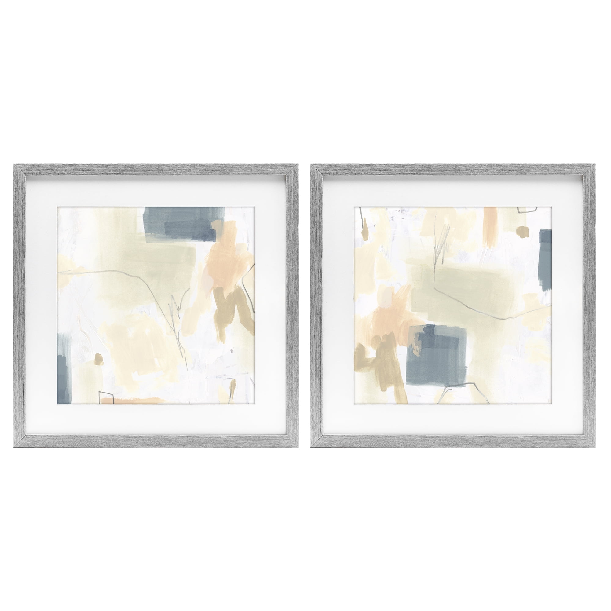 Stupell Industries Muted Plaster Line 2 Piece Gray Framed Print Under Glass Set, design by June Erica Vess