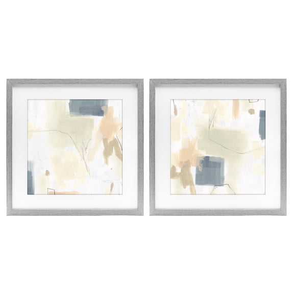 Stupell Industries Muted Plaster Line 2 Piece Gray Framed Print Under Glass Set, design by June Erica Vess