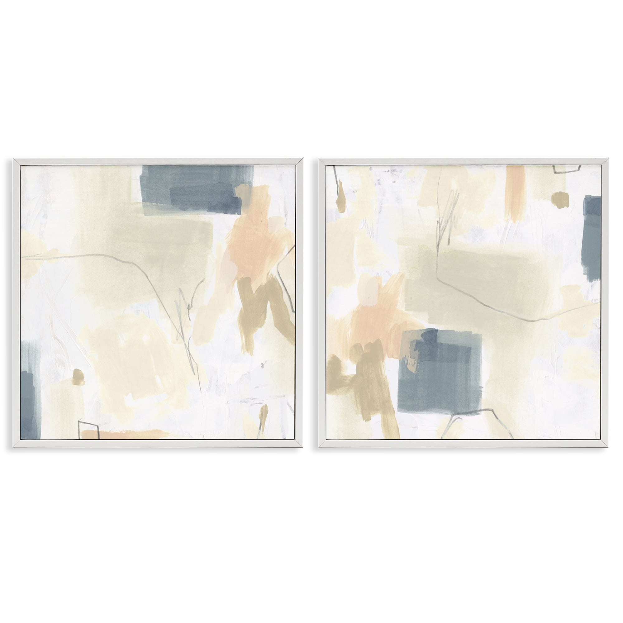 Stupell Industries Muted Plaster Line 2 Piece White Framed Giclee Art Set, design by June Erica Vess