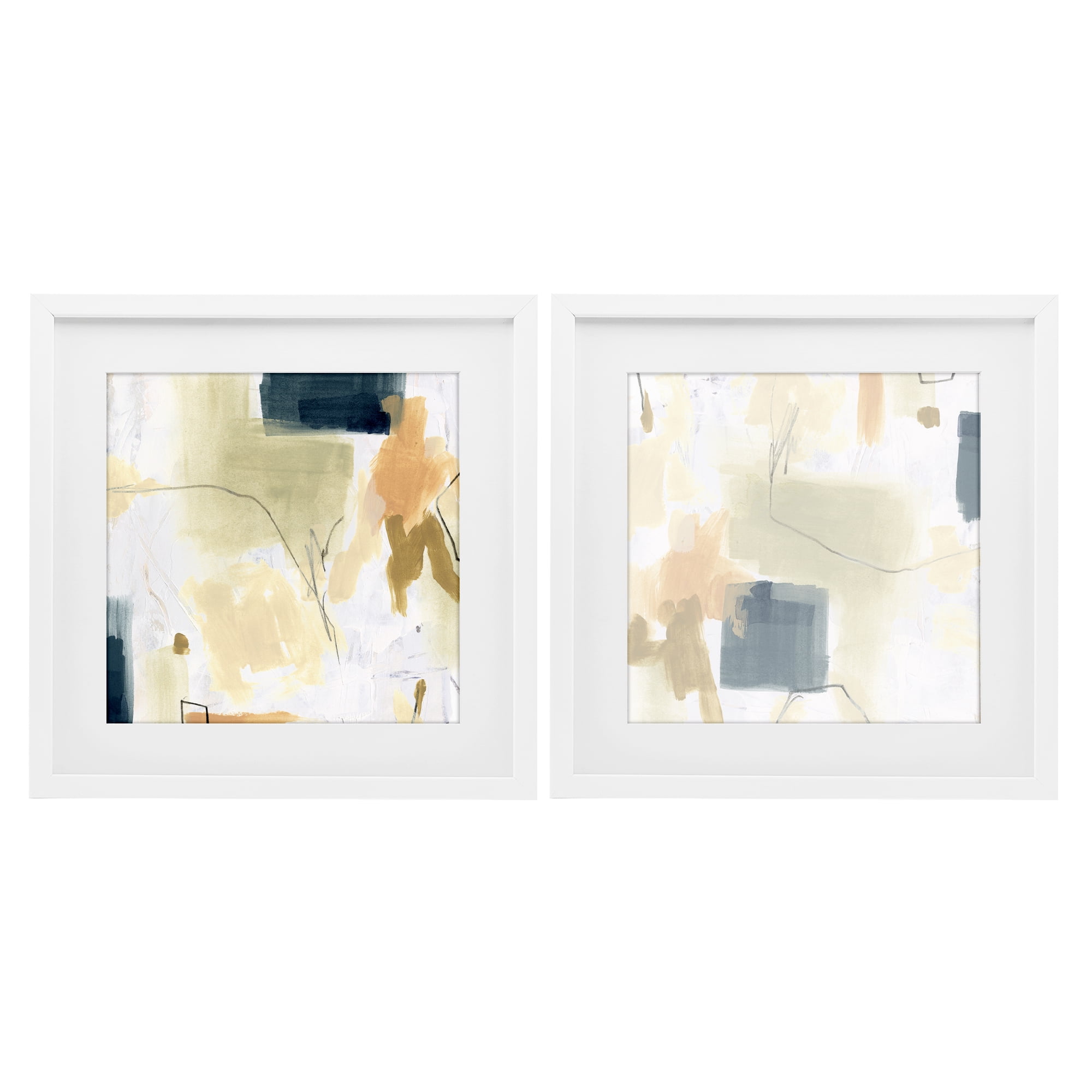 Stupell Industries Muted Plaster Line 2 Piece White Framed Print Under Glass Set, design by June Erica Vess