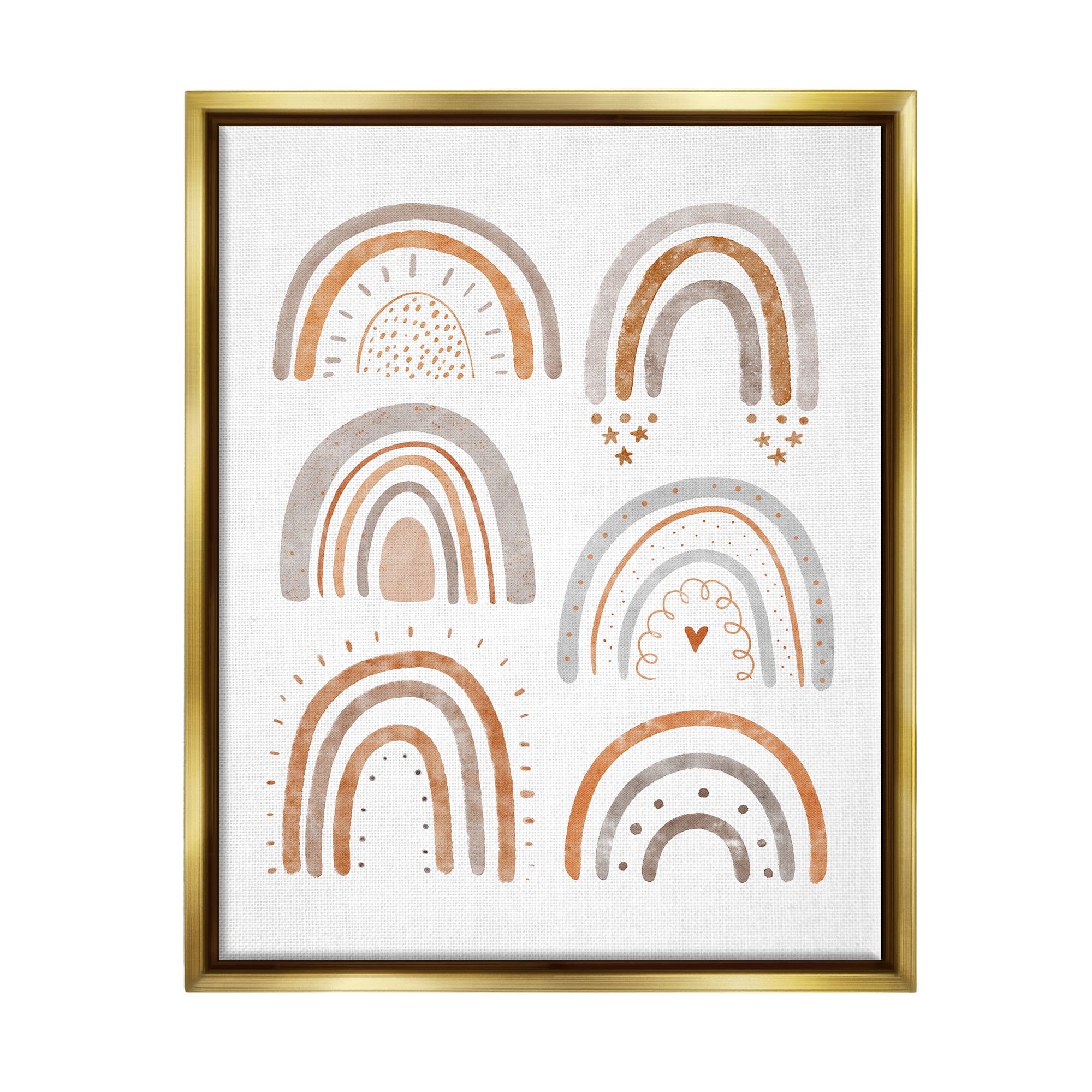 Stupell Industries Muted Rainbows & Shapes Nature Painting Gold Floater Framed Art Print Wall Art, 17 x 21