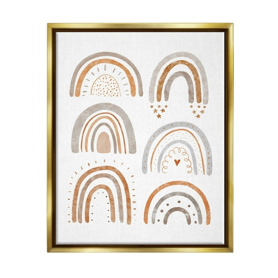 Stupell Industries Muted Rainbows & Shapes Nature Painting Gold Floater Framed Art Print Wall Art, 17 x 21