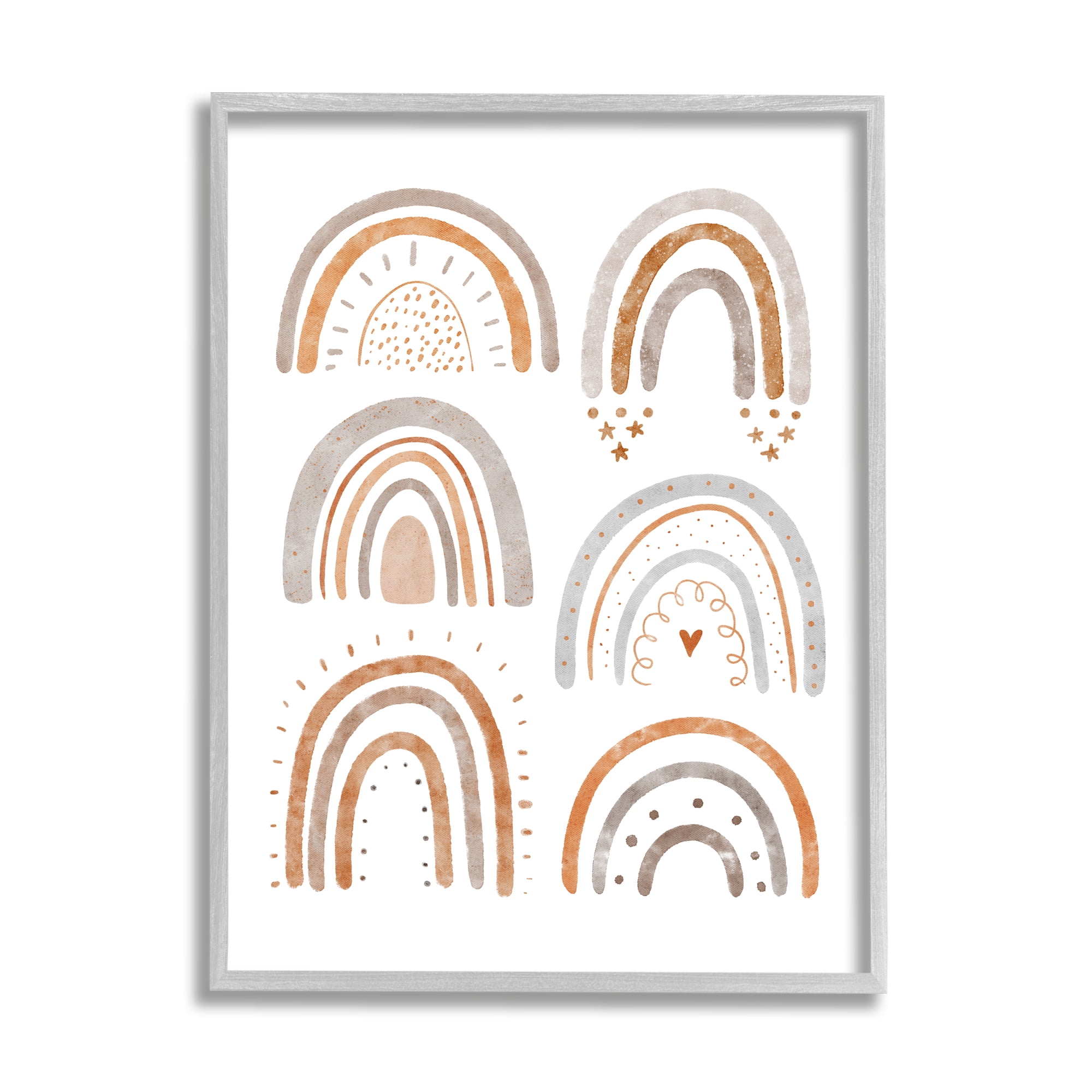 Stupell Industries Muted Rainbows & Shapes Nature Painting Gray Framed Art Print Wall Art, 16 x 20