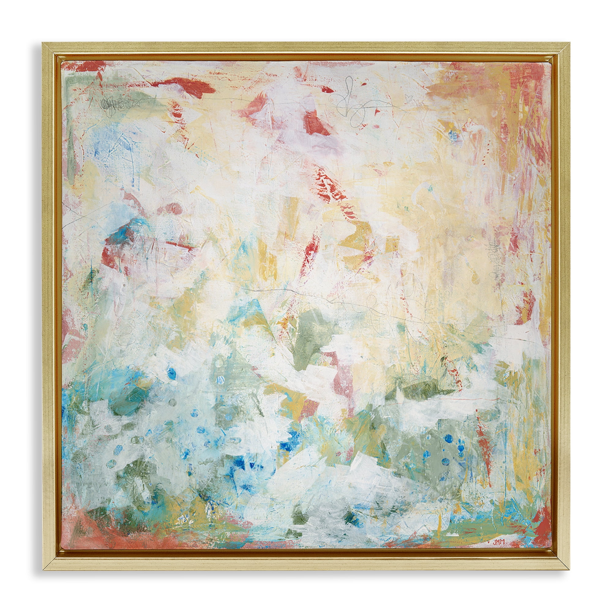Stupell Industries Muted Restless Abstract Abstract Painting Gold Floater Framed Canvas Art Print Wall Art, 25 x 25