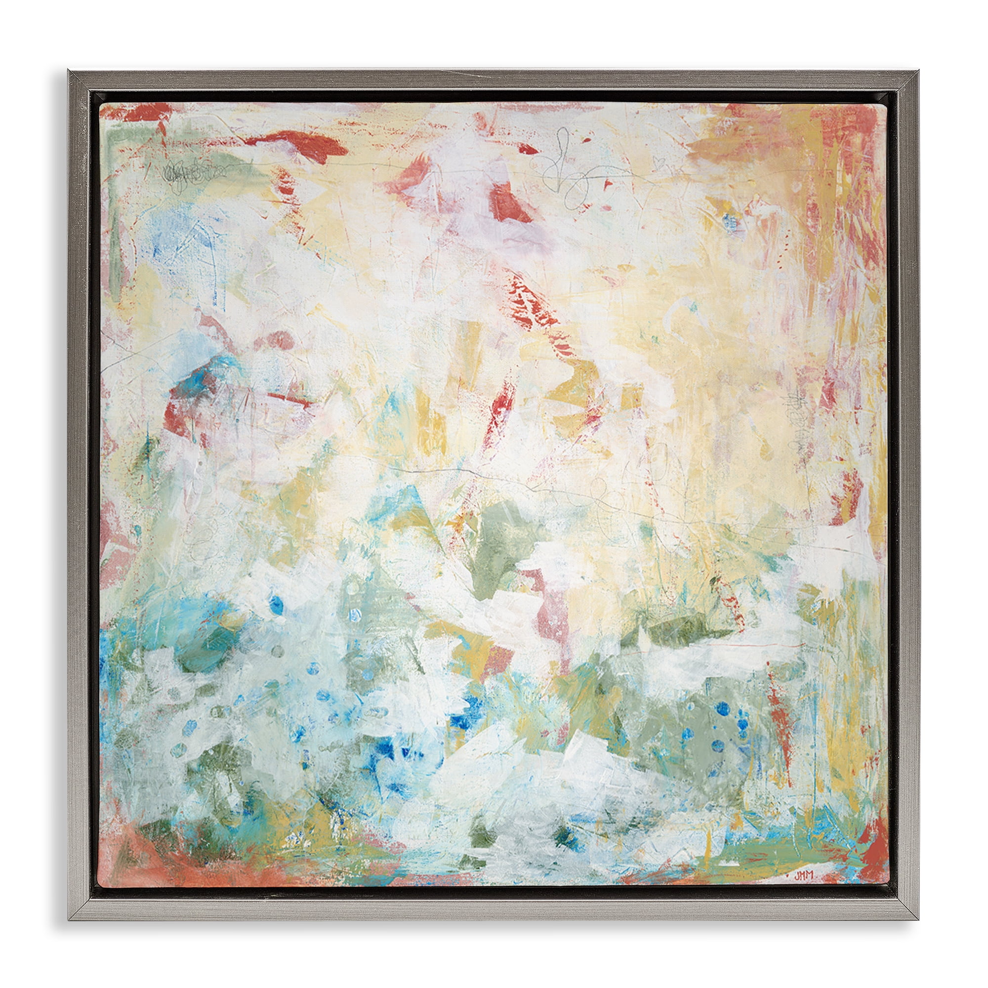 Stupell Industries Muted Restless Abstract Abstract Painting Gray Floater Framed Canvas Art Print Wall Art, 18 x 18