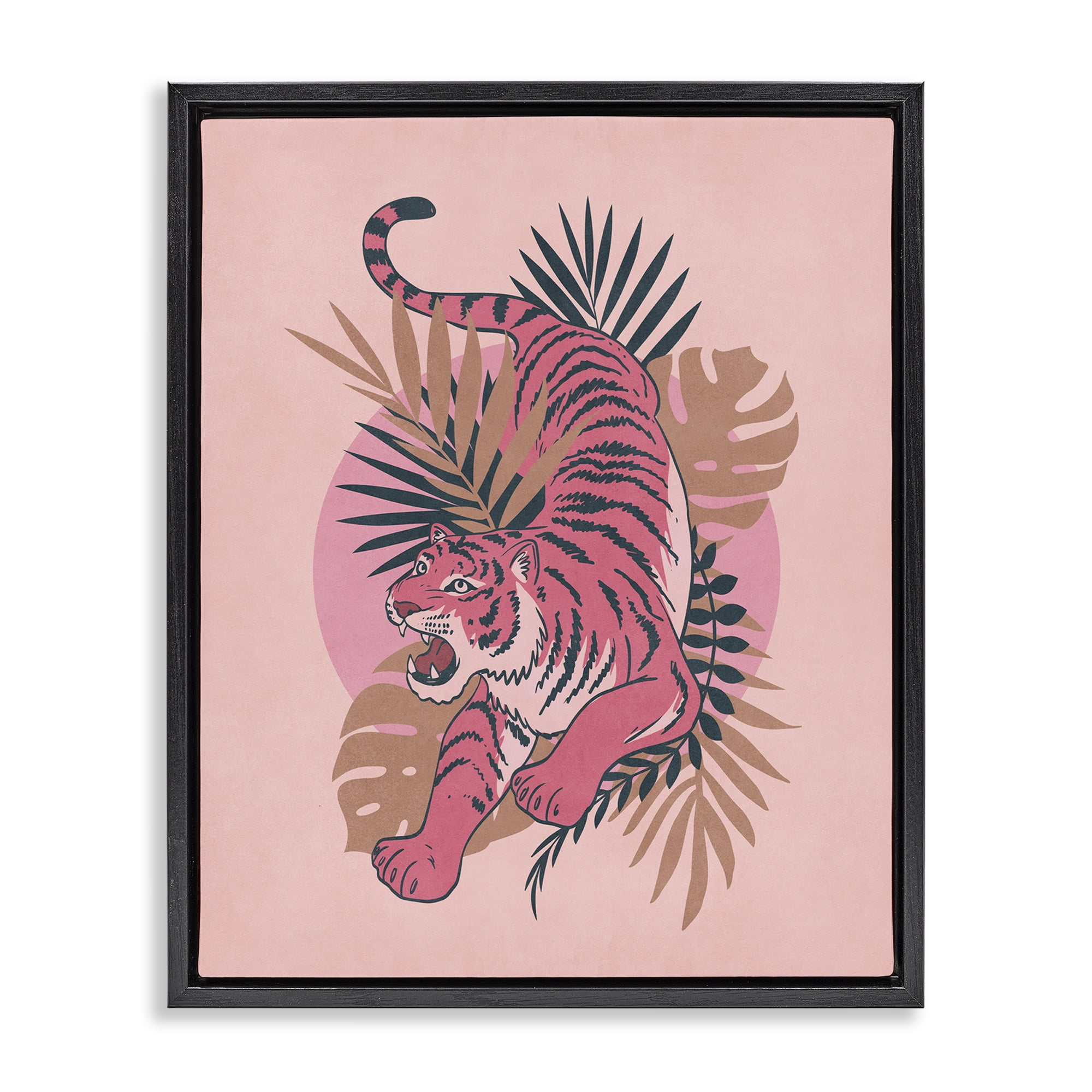 Stupell Industries Muted Retro Tiger Animals Painting Black Floater Framed Canvas Art Print Wall Art, 25 x 31