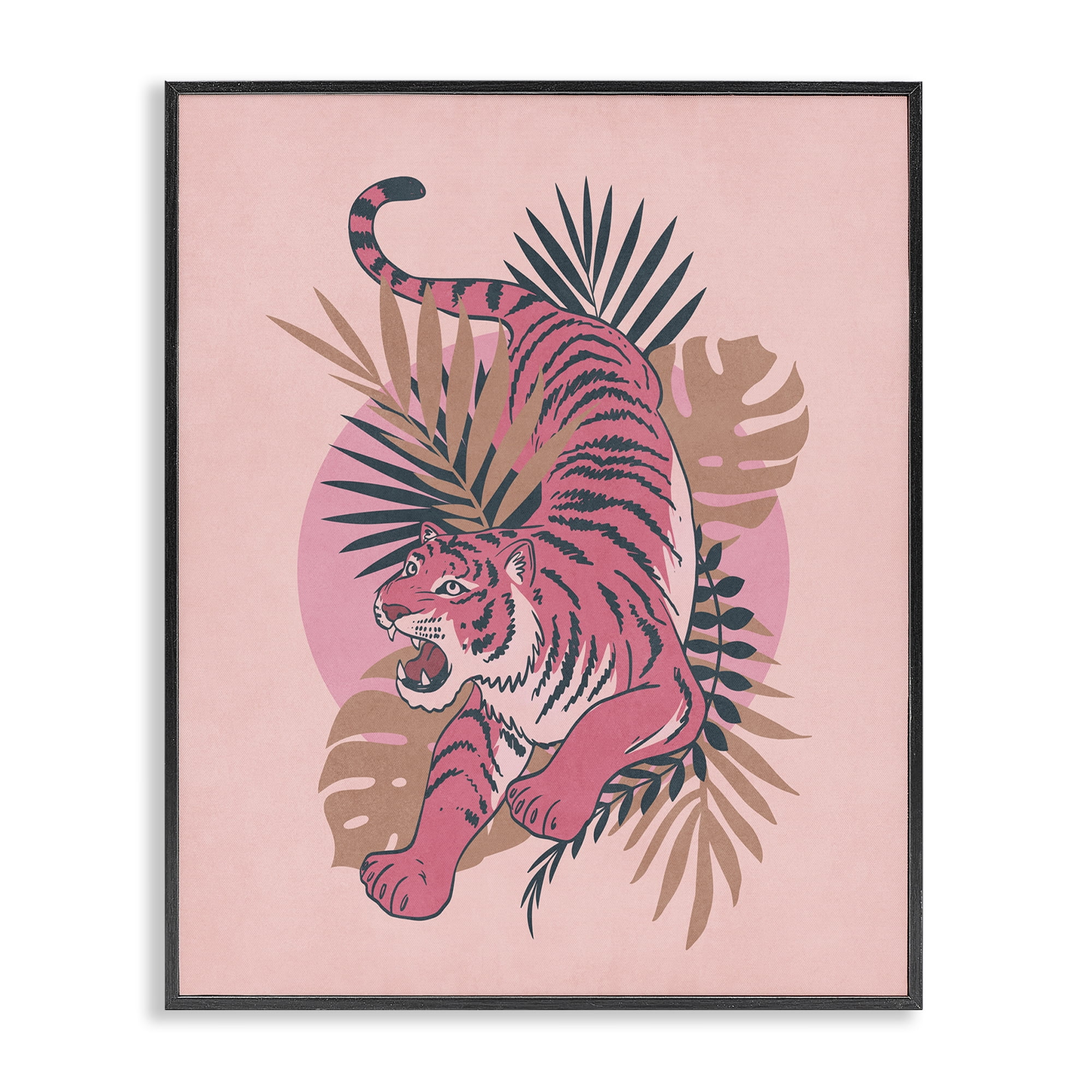 Stupell Industries Muted Retro Tiger Animals Painting Black Framed Art Print Wall Art, 24 x 30