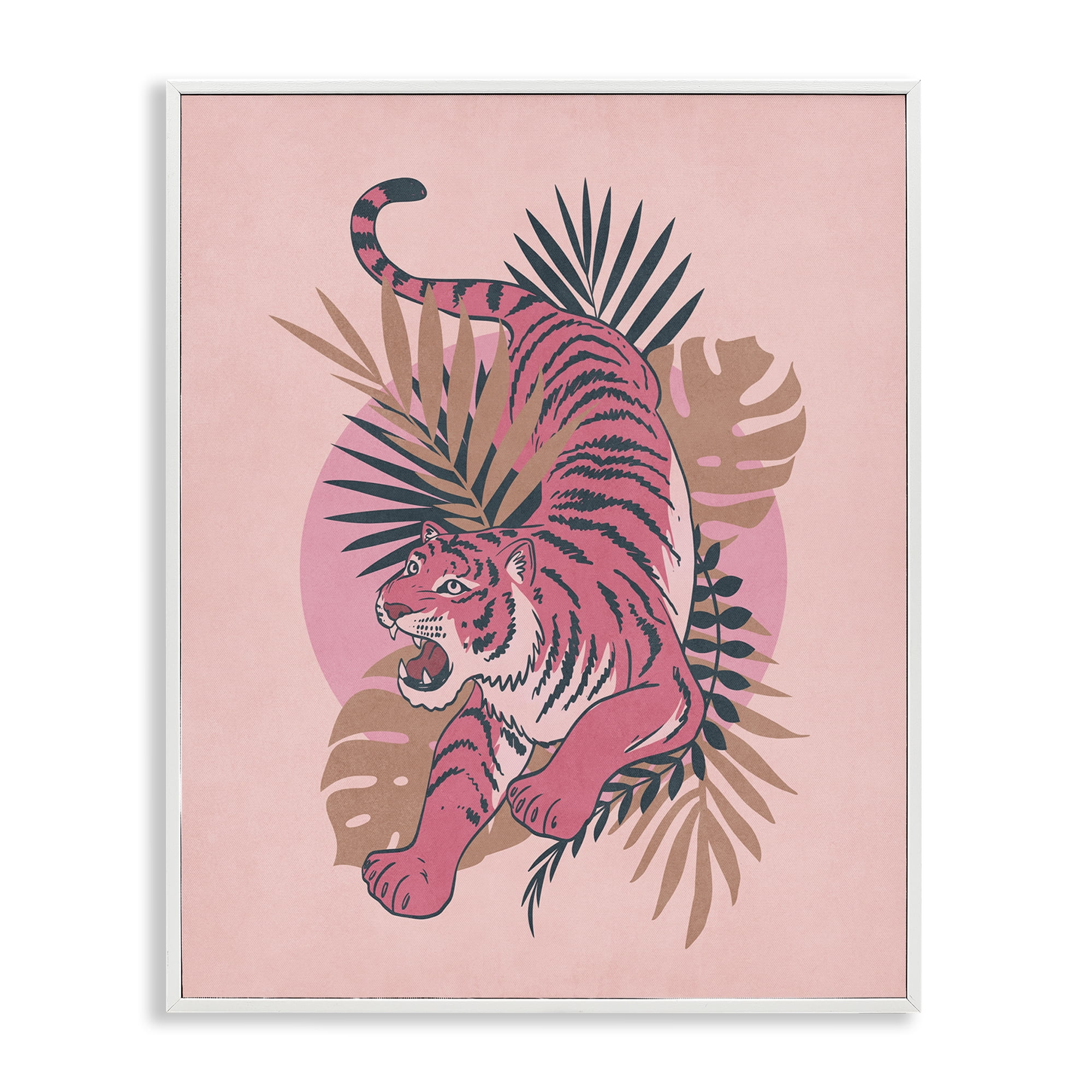 Stupell Industries Muted Retro Tiger Animals Painting White Framed Art Print Wall Art, 16 x 20