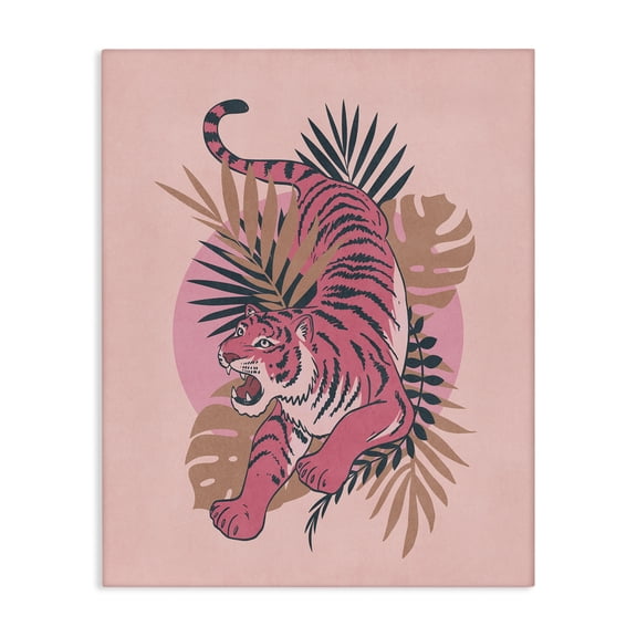 Stupell Industries Muted Retro Tiger Animals Painting Wrapped Canvas Art Print Wall Art, 16 x 20