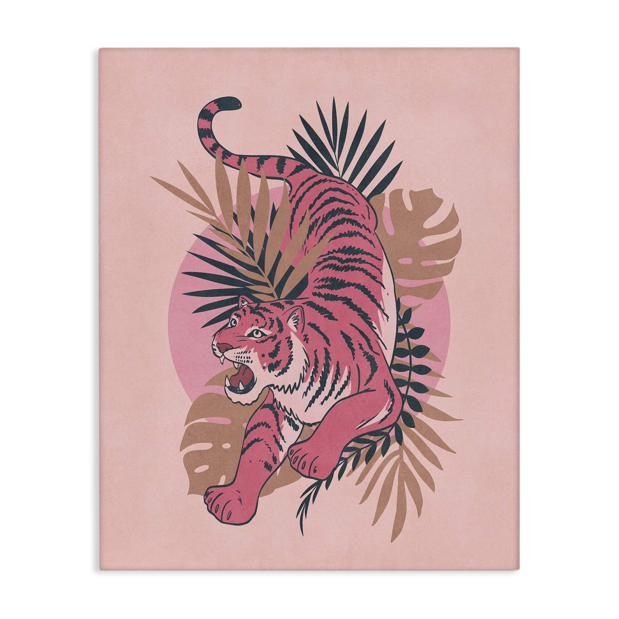 Stupell Industries Muted Retro Tiger Animals Painting Wrapped Canvas Art Print Wall Art, 24 x 30