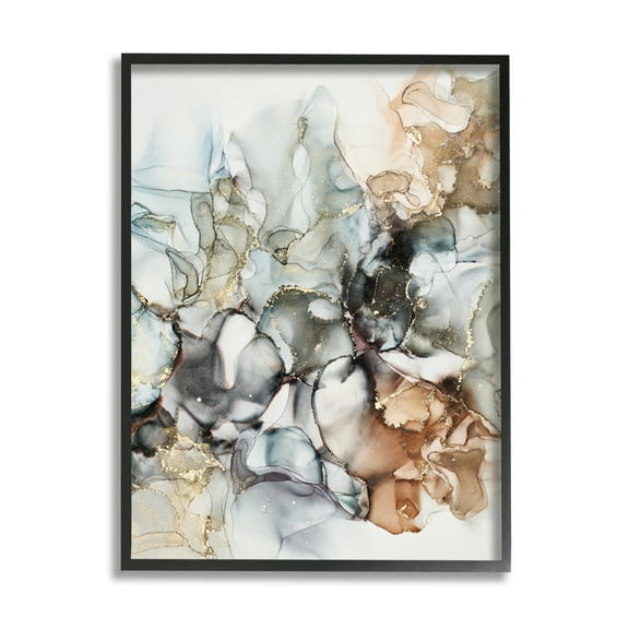 Stupell Industries Muted Ripples Glam Detail Abstract Painting Black Framed Art Print Wall Art, 11 x 14