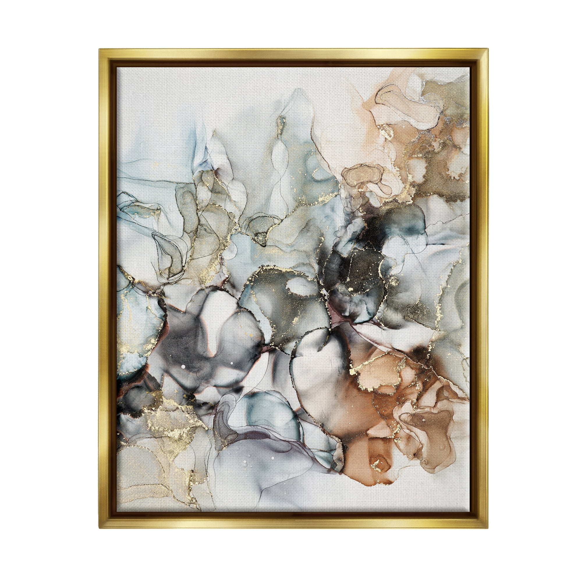Stupell Industries Muted Ripples Glam Detail Abstract Painting Gold Floater Framed Art Print Wall Art, 17 x 21